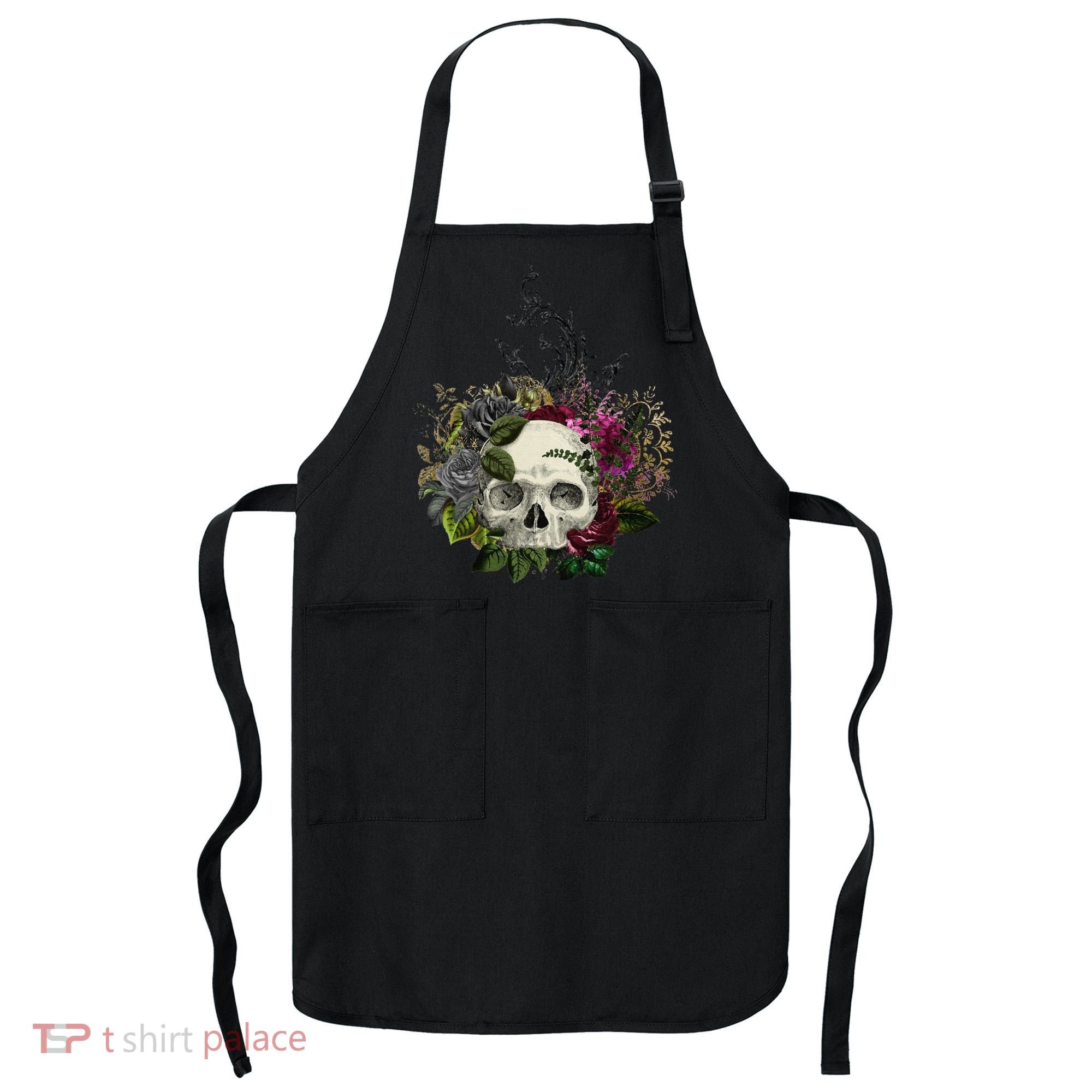 Skull Flowers Flower Sugar Skull Tree Roses Women Halloween Apron