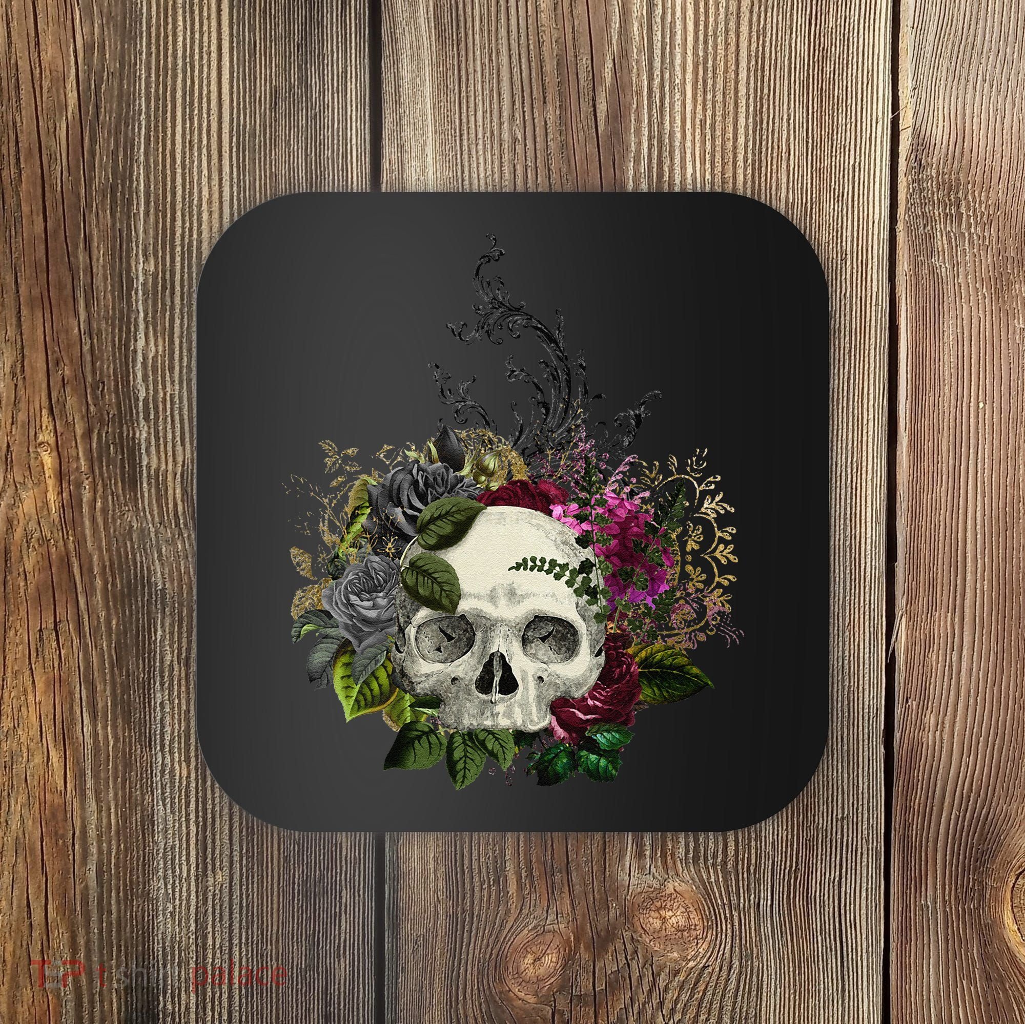 Skull Flowers Flower Sugar Skull Tree Roses Women Halloween Coaster