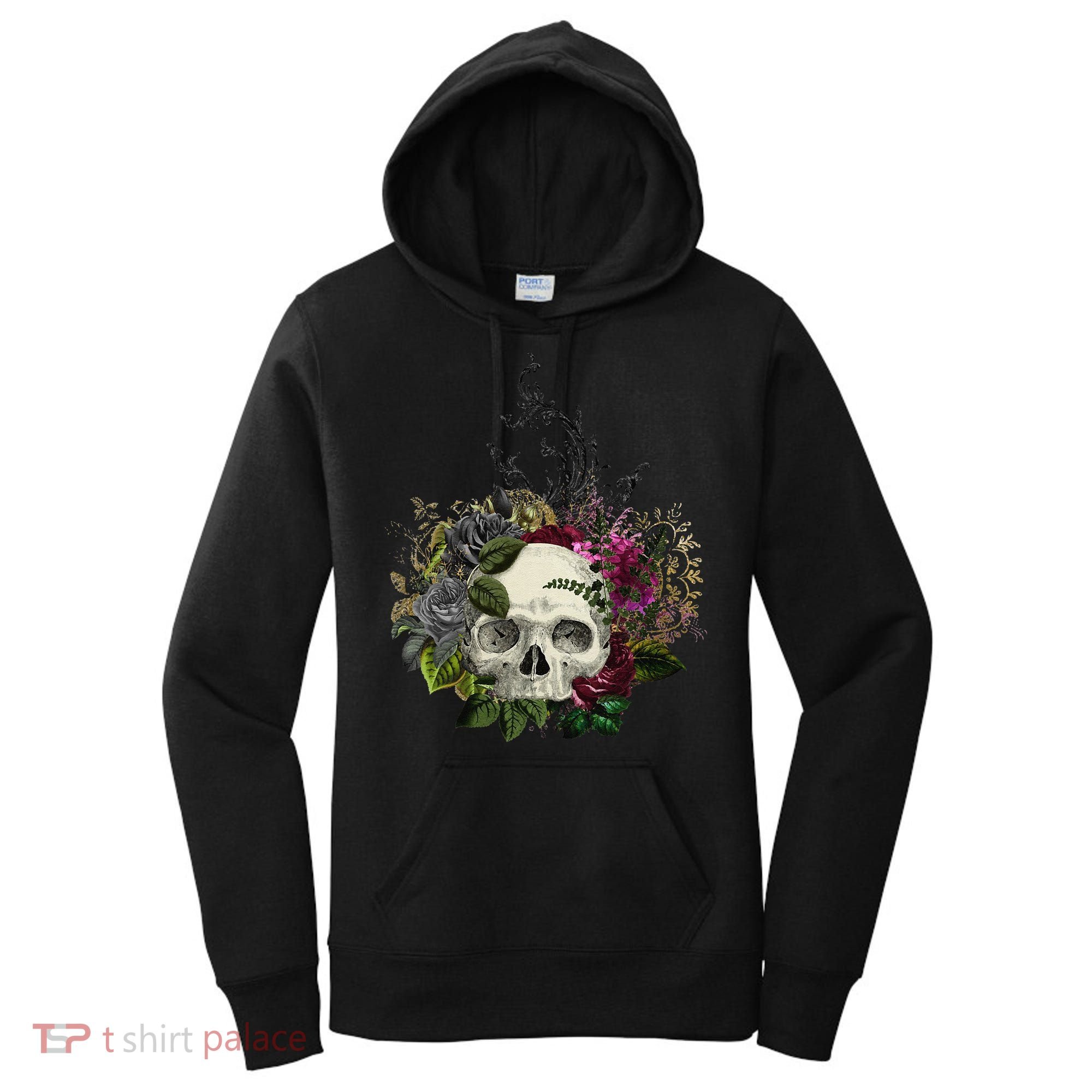 Skull Flowers Flower Sugar Skull Tree Roses Women Halloween Women's Hoodie