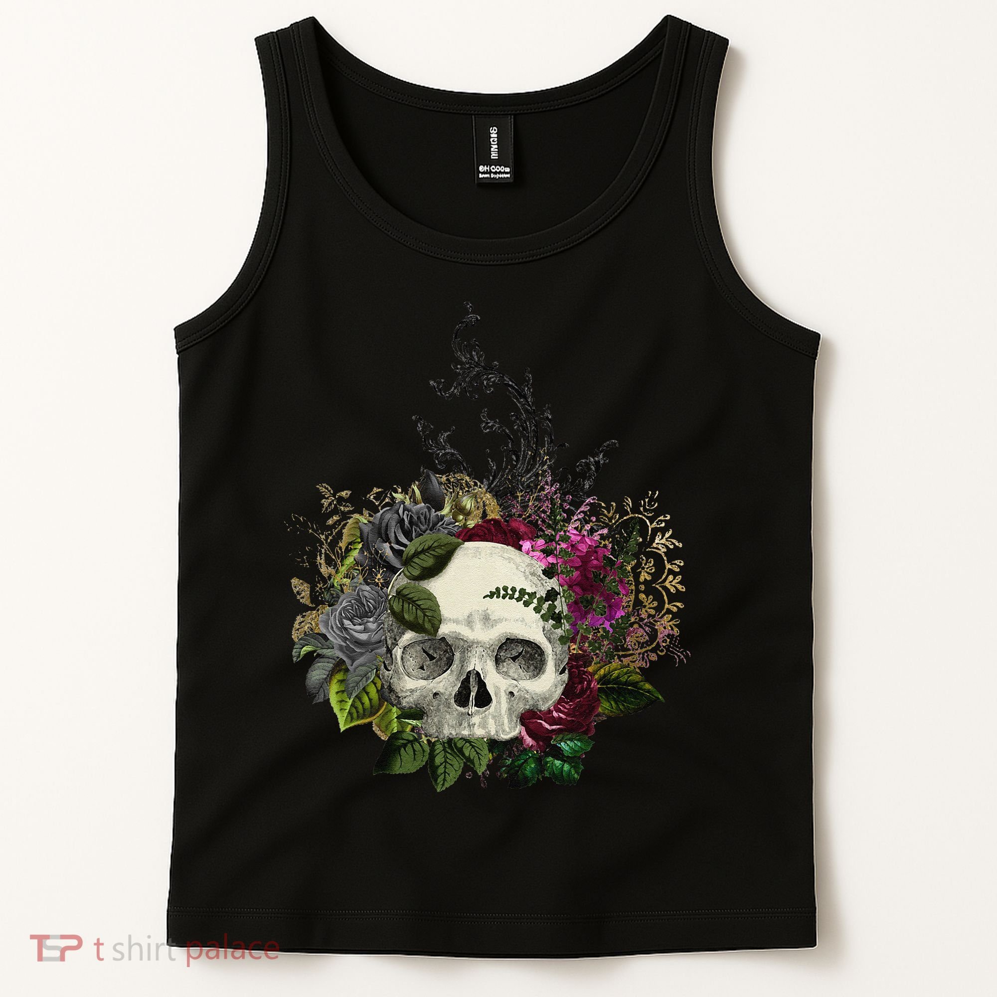 Skull Flowers Flower Sugar Skull Tree Roses Women Halloween Tank Top