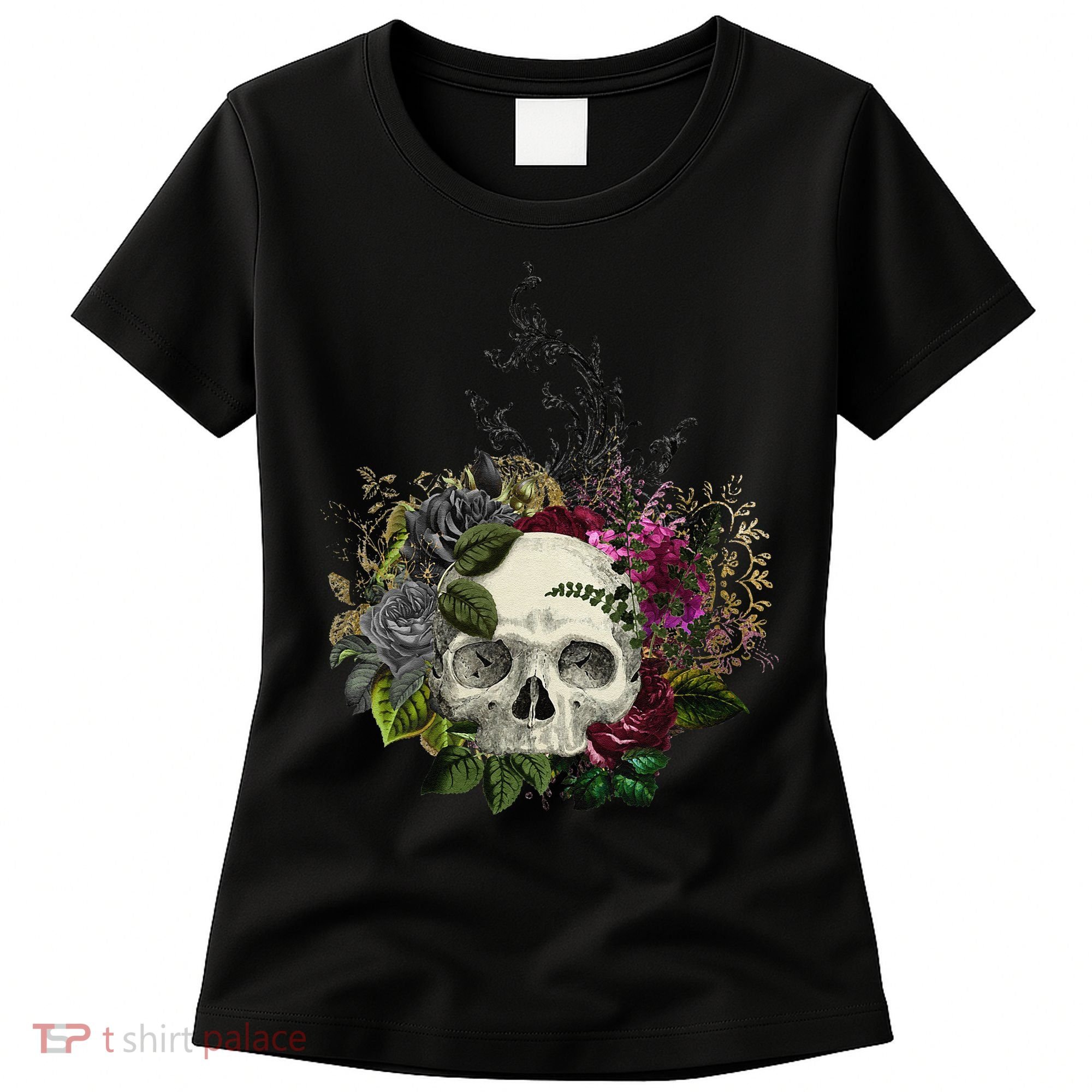 Skull Flowers Flower Sugar Skull Tree Roses Women Halloween Women's T-Shirt