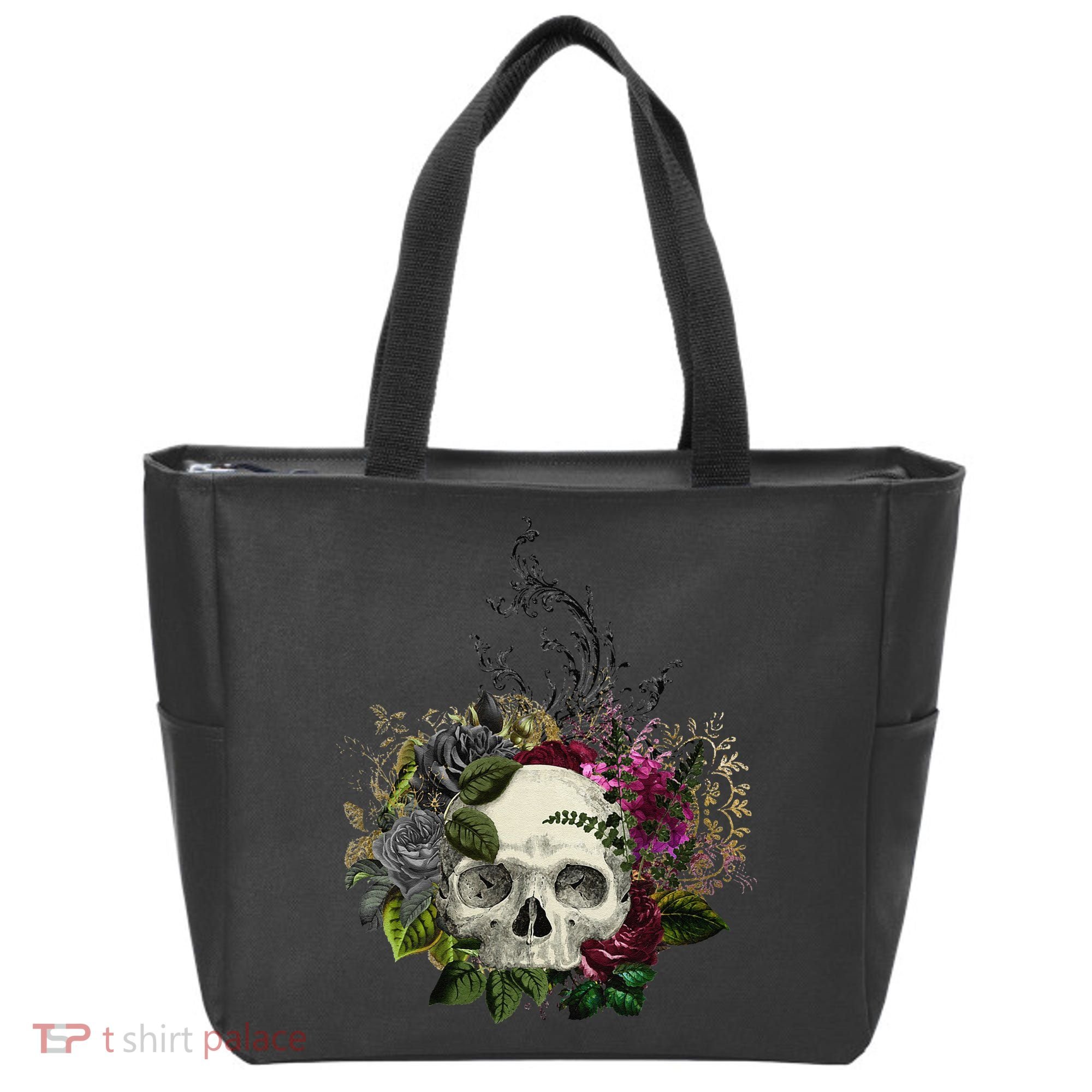 Skull Flowers Flower Sugar Skull Tree Roses Women Halloween Tote Bag