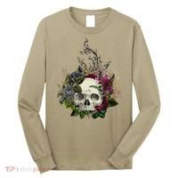 Skull Flowers Flower Sugar Skull Tree Roses Women Halloween Long Sleeve Shirt thumb 0