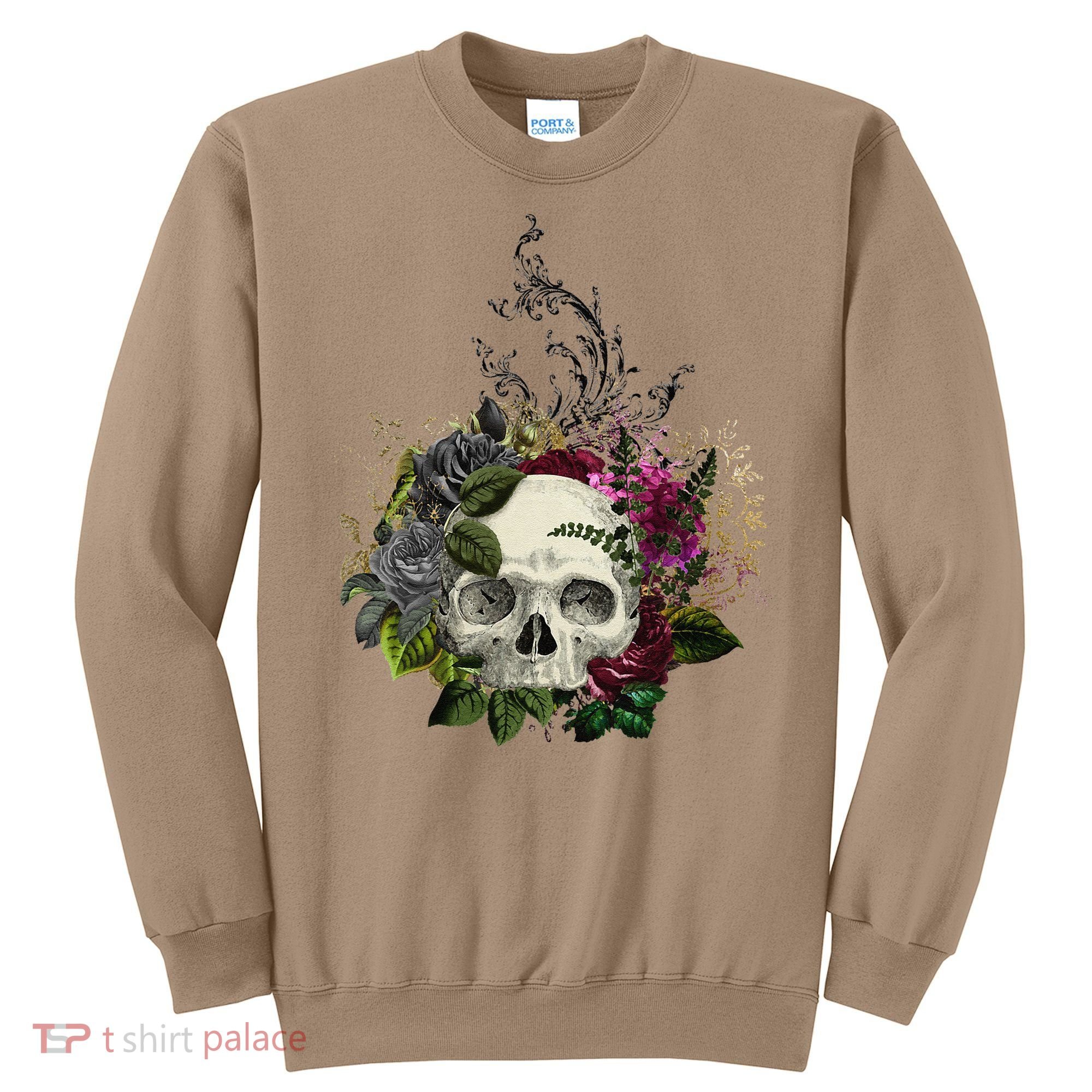 Skull Flowers Flower Sugar Skull Tree Roses Women Halloween Sweatshirt