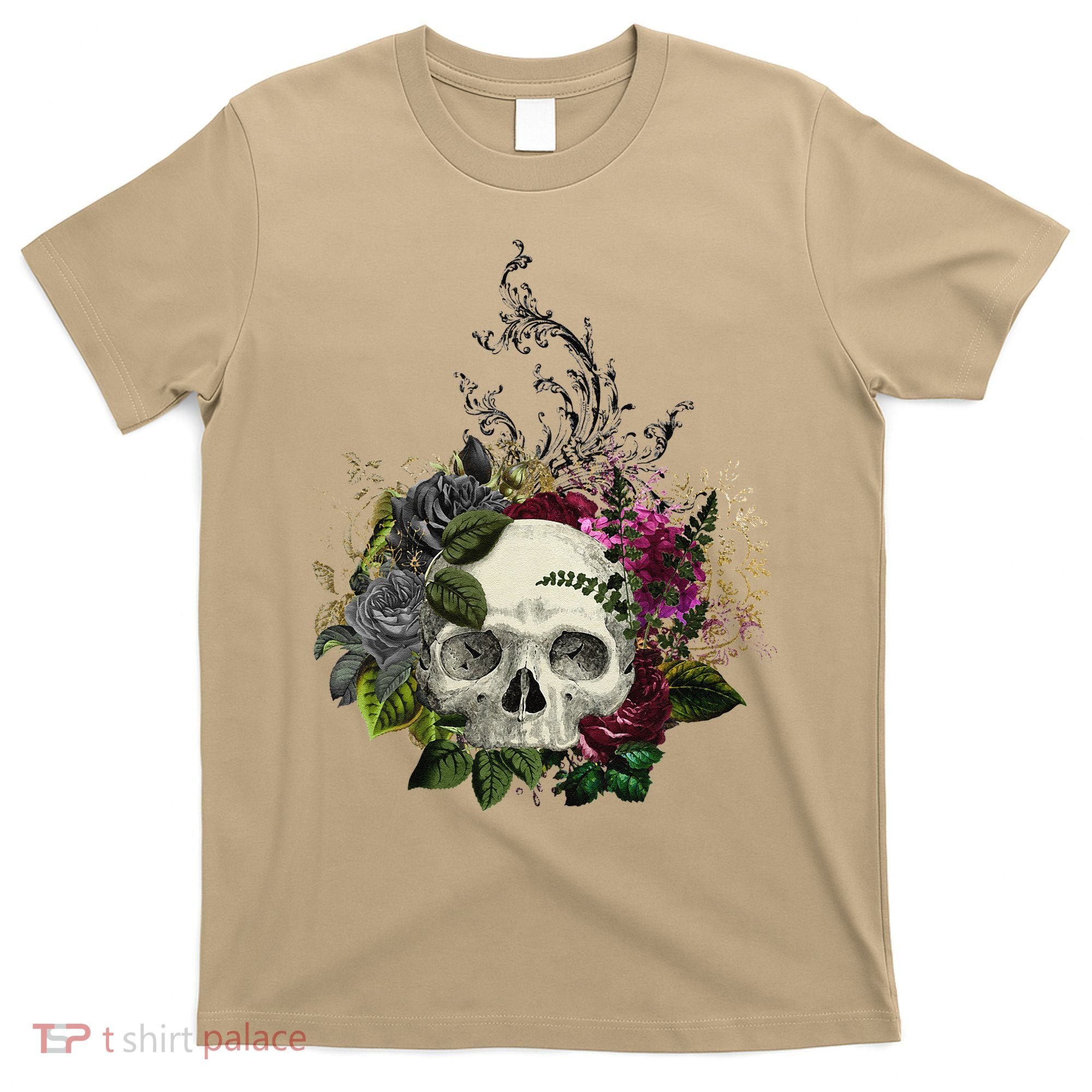Skull Flowers Flower Sugar Skull Tree Roses Women Halloween T-Shirt