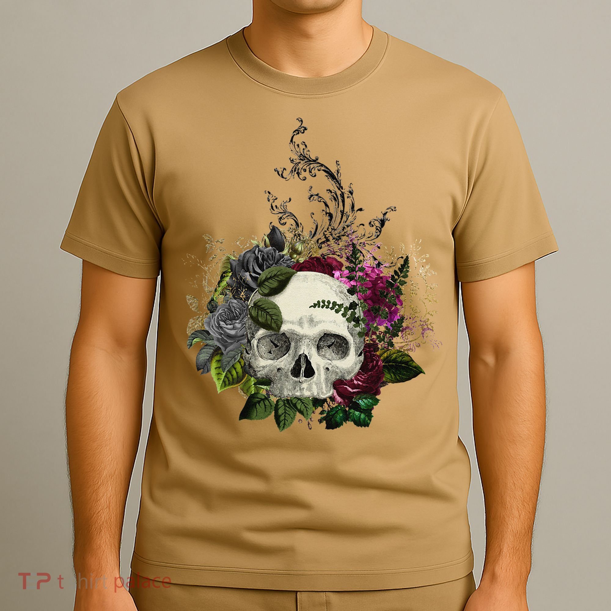 Skull Flowers Flower Sugar Skull Tree Roses Women Halloween T-Shirt
