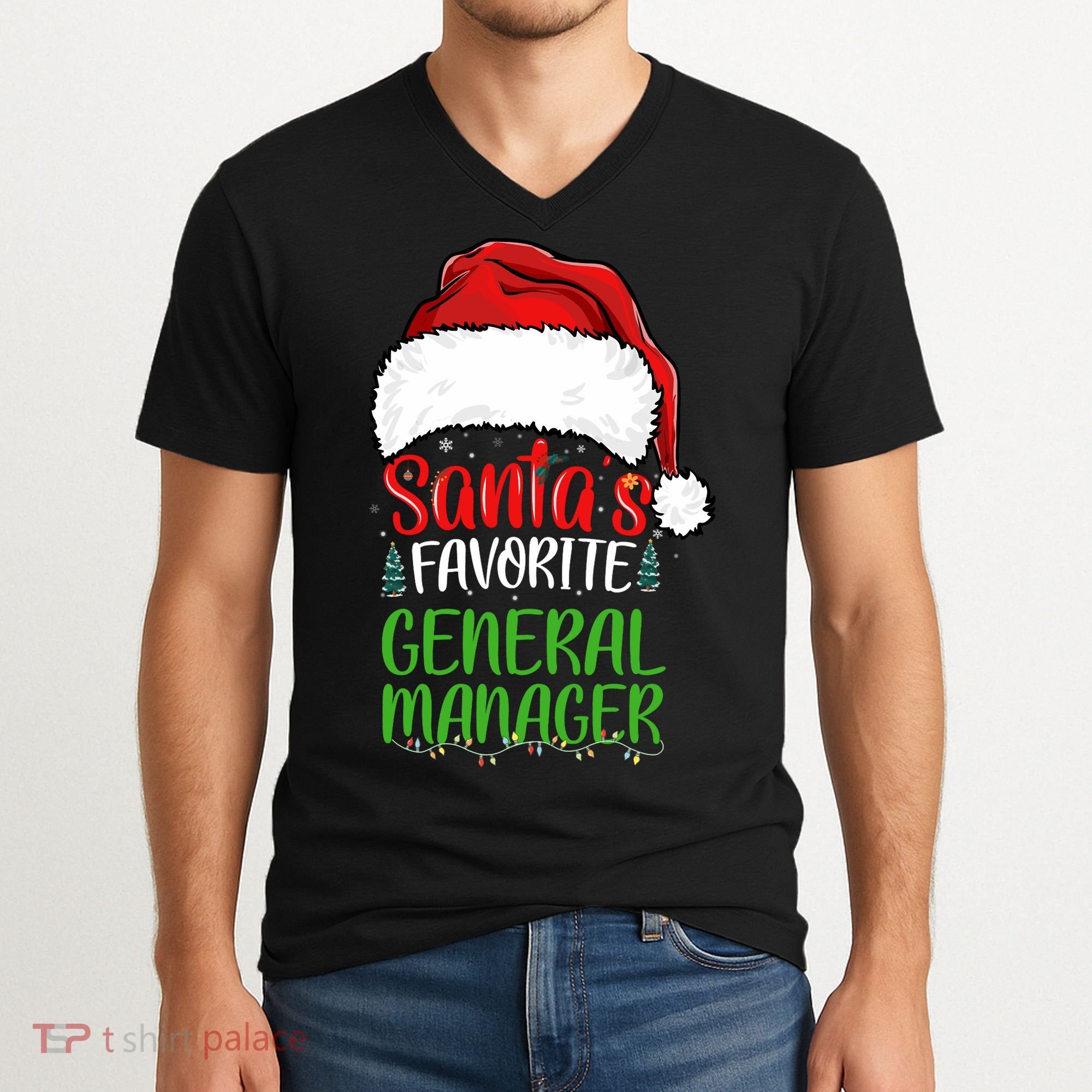SantaS Favorite General Manager Funny Christmas V-Neck T-Shirt