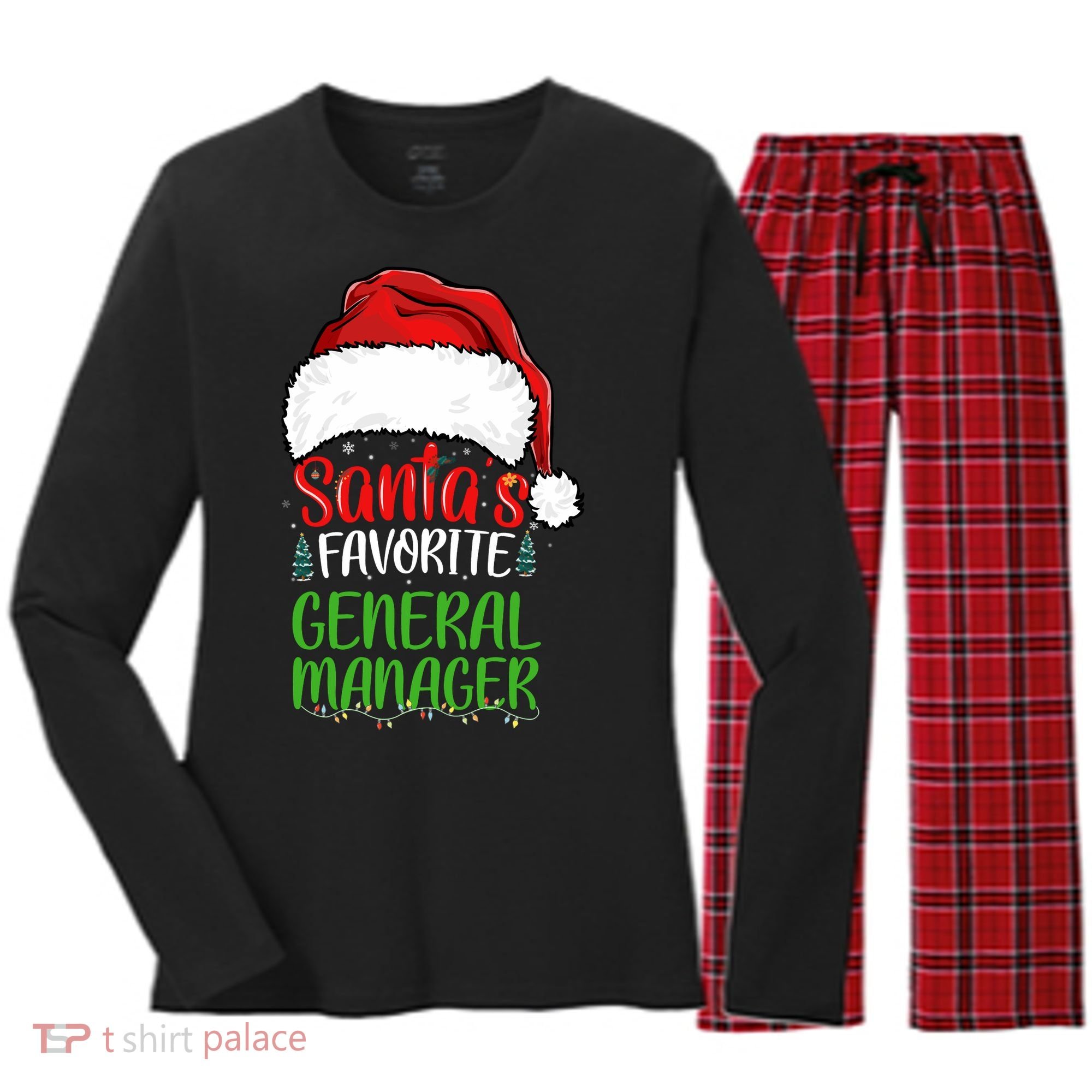 SantaS Favorite General Manager Funny Christmas Women's Long Sleeve Flannel Pajama Set 