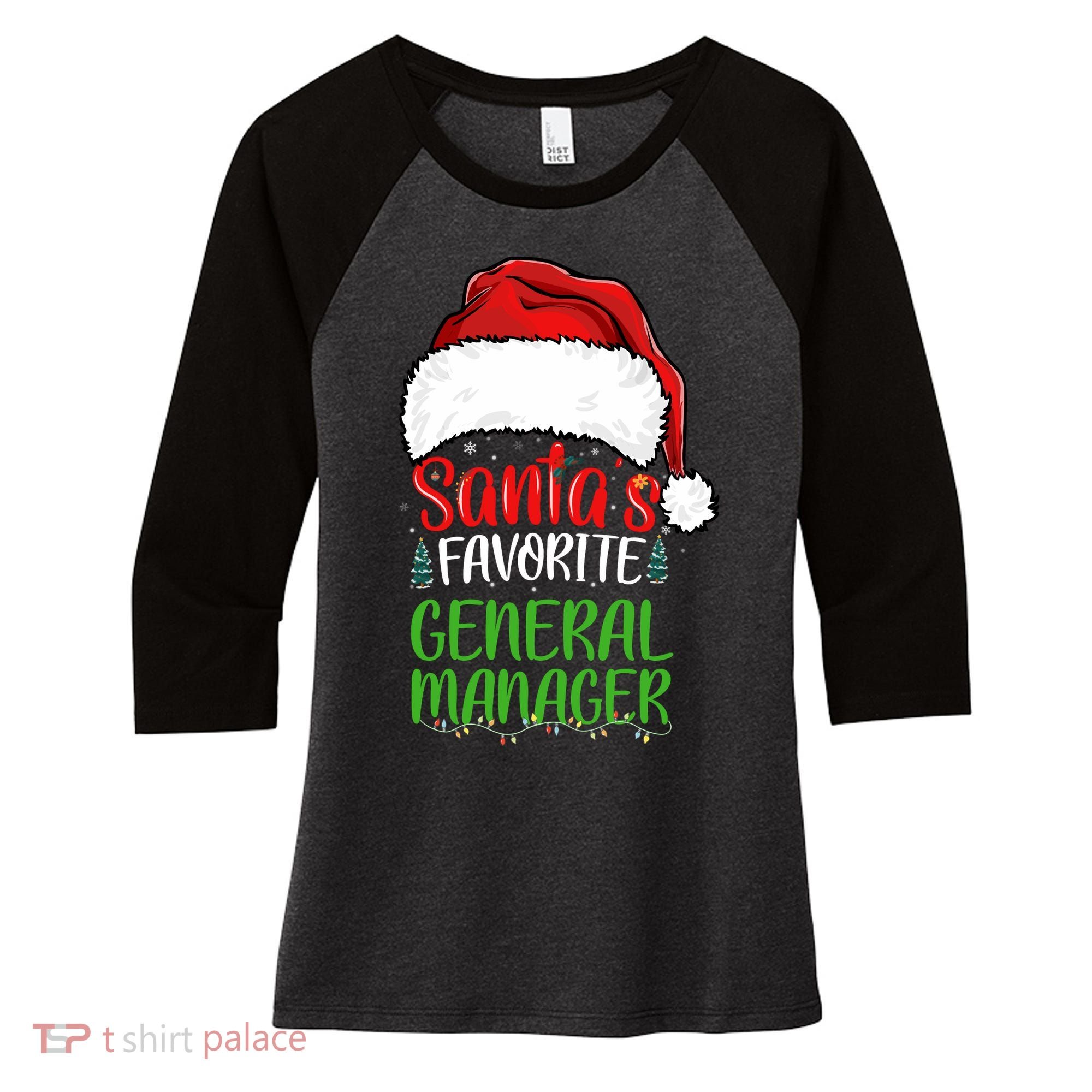 SantaS Favorite General Manager Funny Christmas Women's Tri-Blend 3/4-Sleeve Raglan Shirt