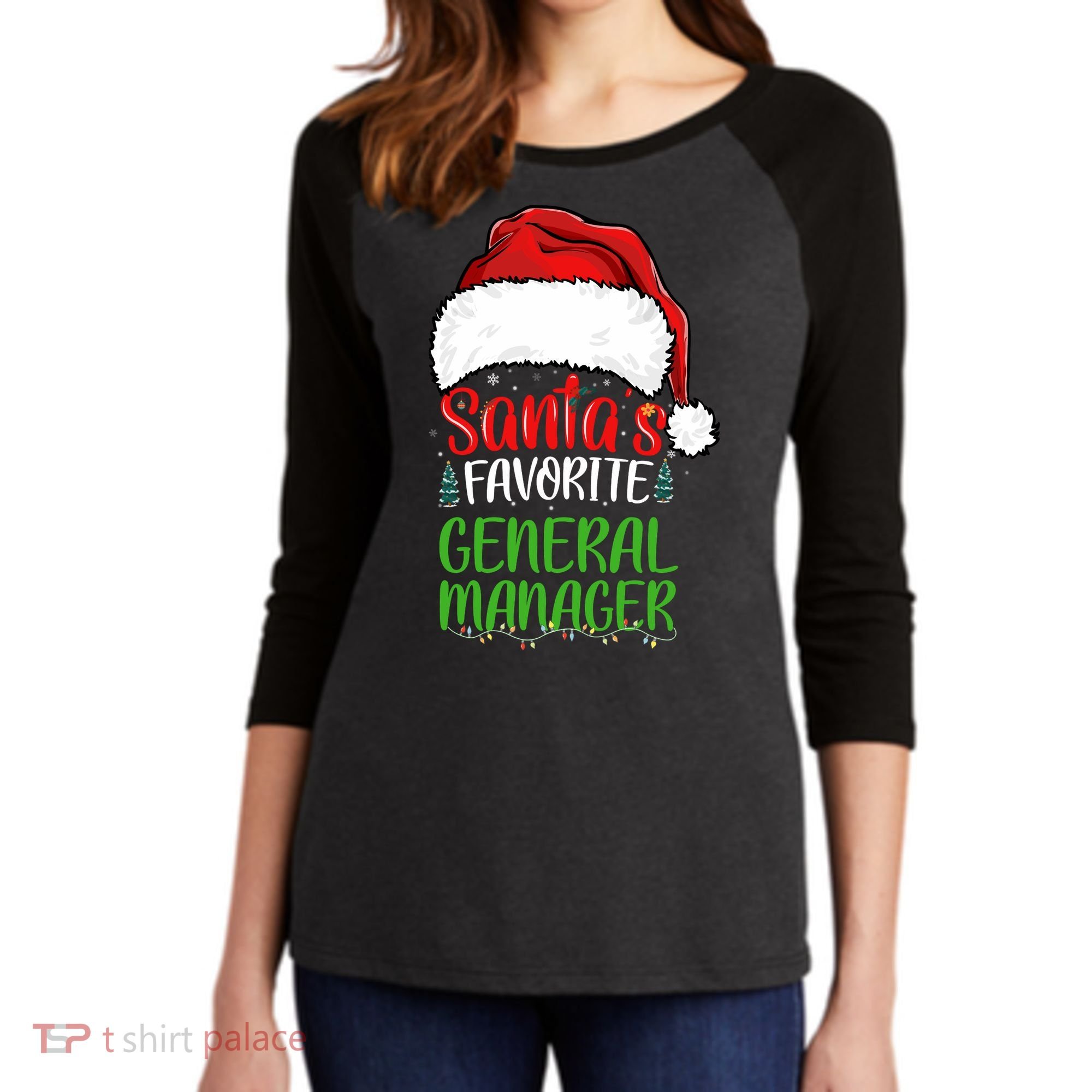SantaS Favorite General Manager Funny Christmas Women's Tri-Blend 3/4-Sleeve Raglan Shirt