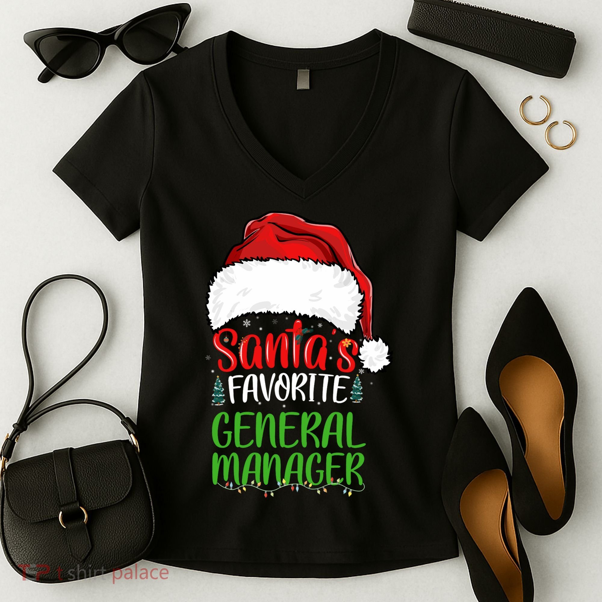 SantaS Favorite General Manager Funny Christmas Women's V-Neck T-Shirt