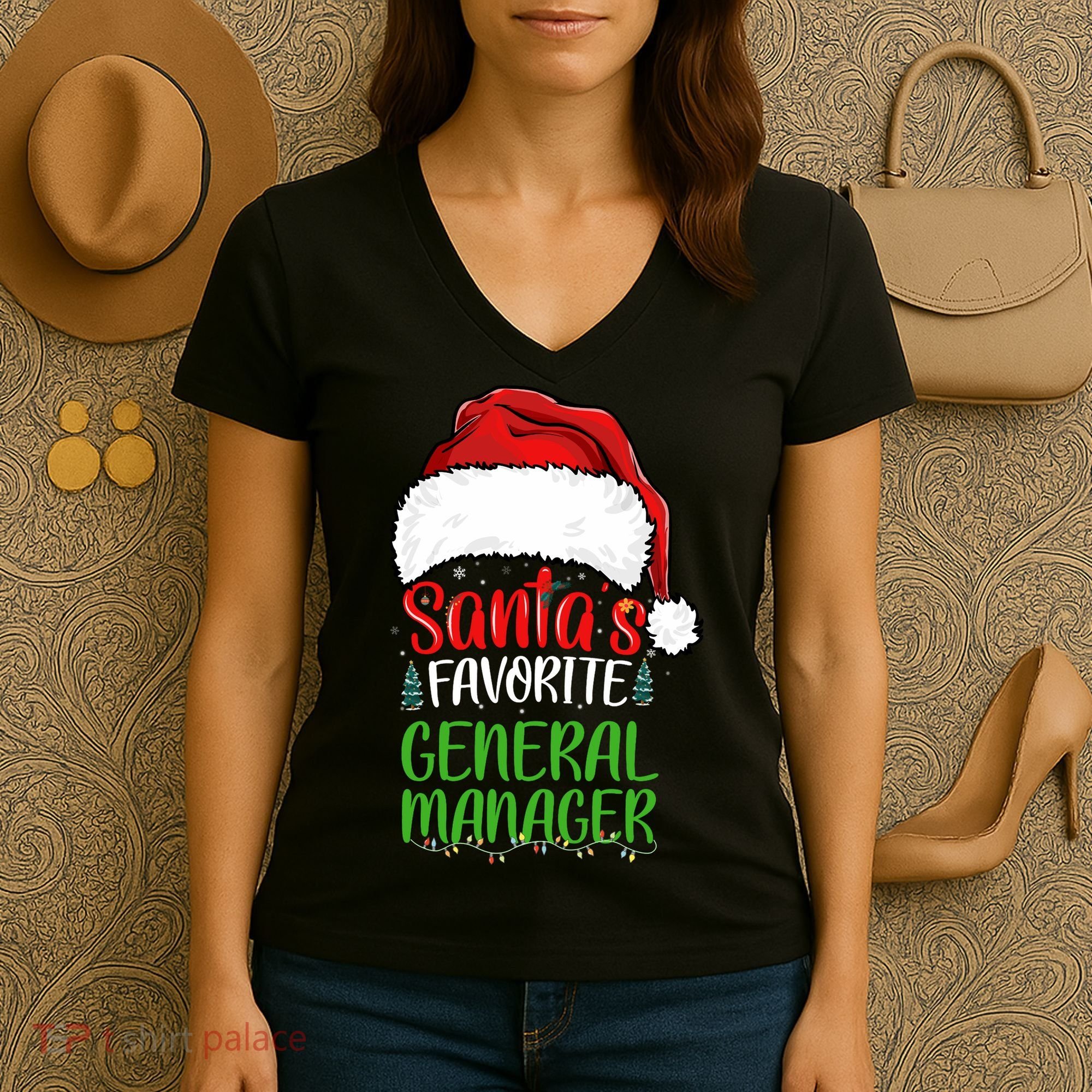 SantaS Favorite General Manager Funny Christmas Women's V-Neck T-Shirt