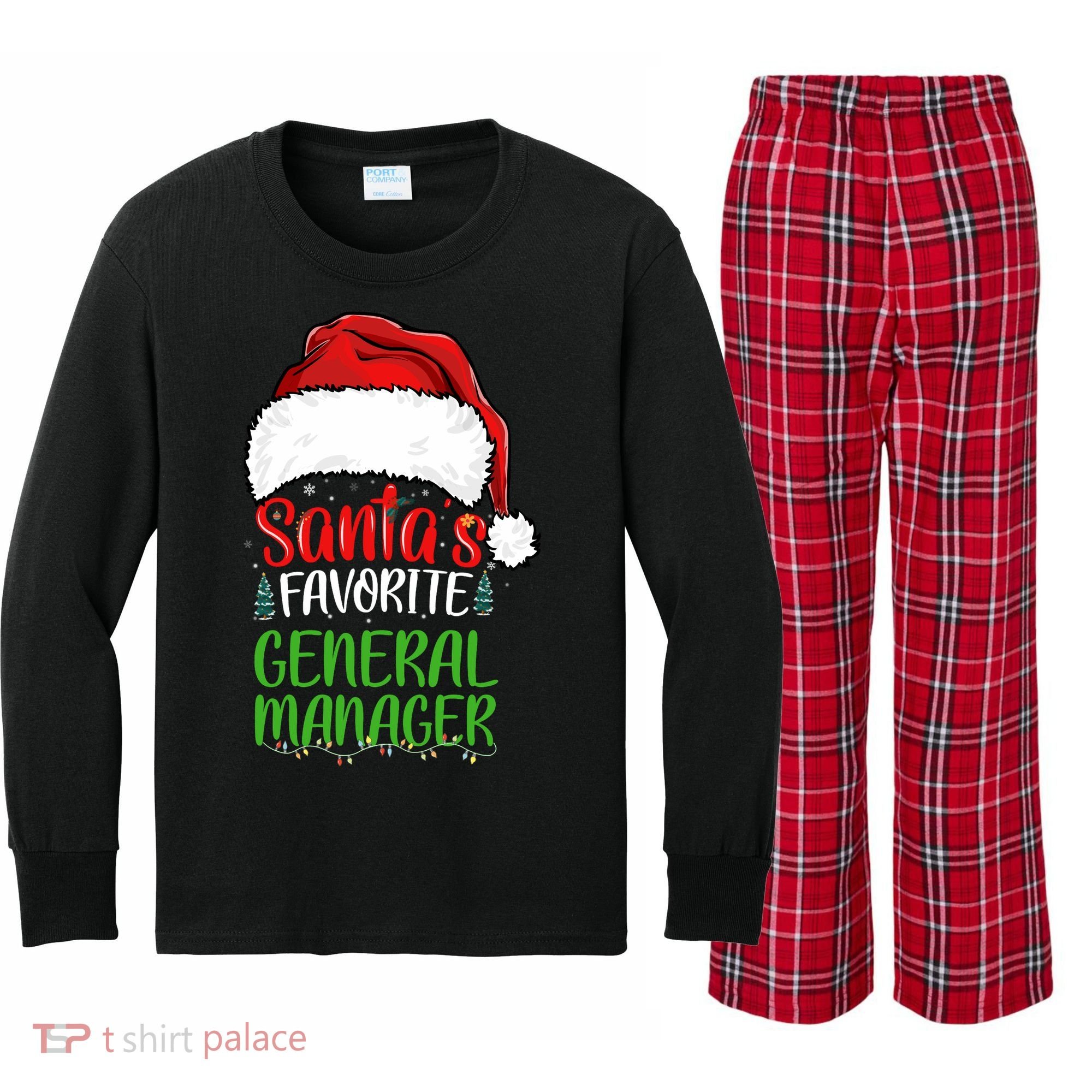 SantaS Favorite General Manager Funny Christmas Kids Long Sleeve Plaid Pajama Set