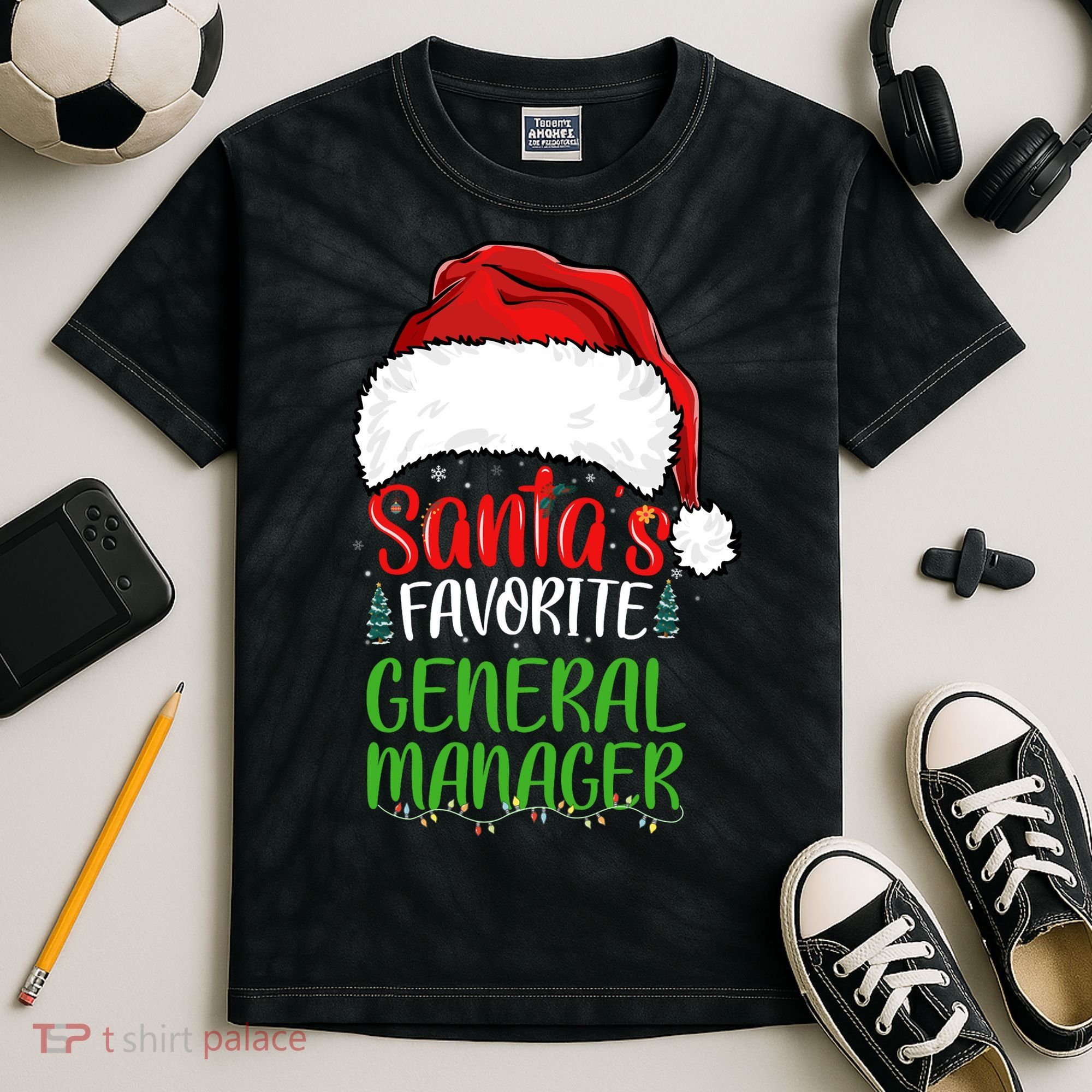 SantaS Favorite General Manager Funny Christmas Kids Tie-Dye T-Shirt
