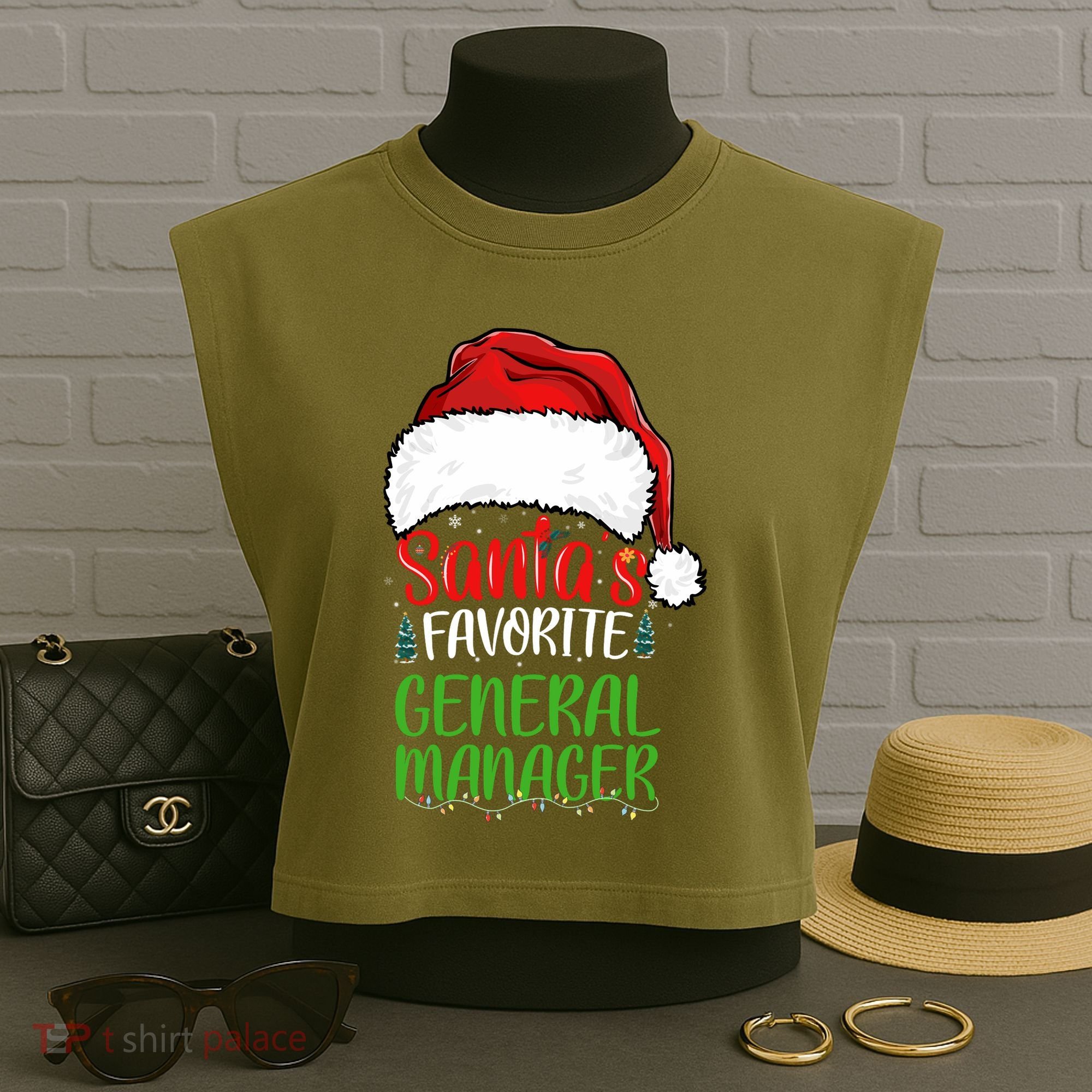 SantaS Favorite General Manager Funny Christmas Garment-Dyed Women's Muscle Tee