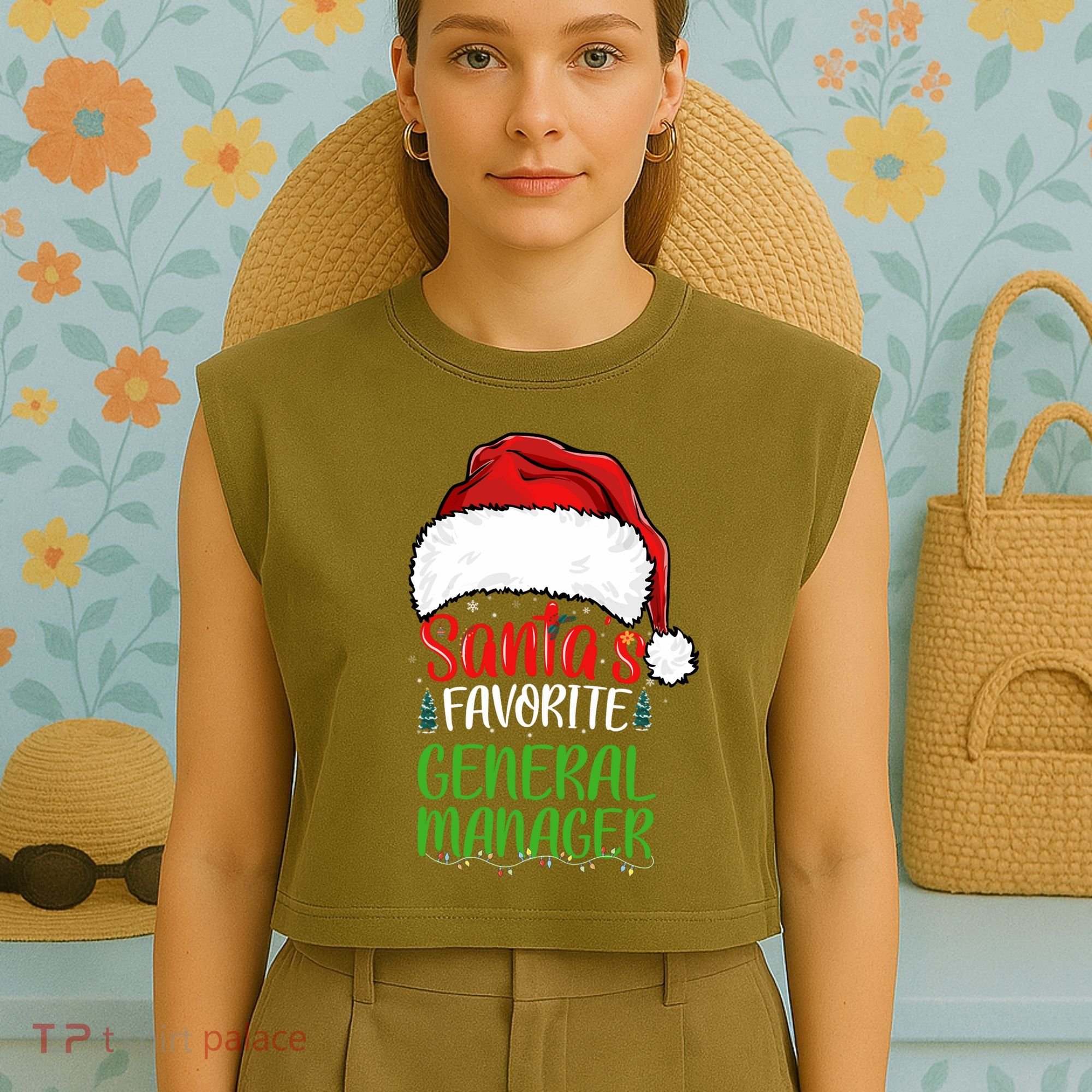 SantaS Favorite General Manager Funny Christmas Garment-Dyed Women's Muscle Tee