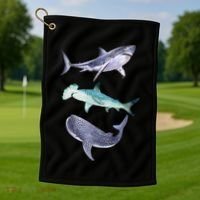 Shark Fans Great White Hammerhead And Whale Shark Lover Golf Towel thumb 1