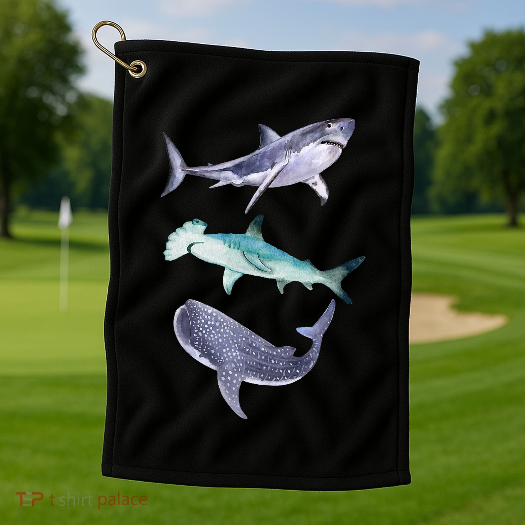 Shark Fans Great White Hammerhead And Whale Shark Lover Golf Towel