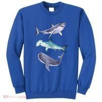 Shark Fans Great White Hammerhead And Whale Shark Lover Sweatshirt thumb 0