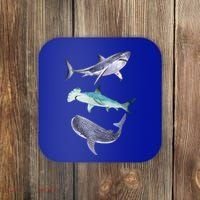 Shark Fans Great White Hammerhead And Whale Shark Lover Coaster thumb 0