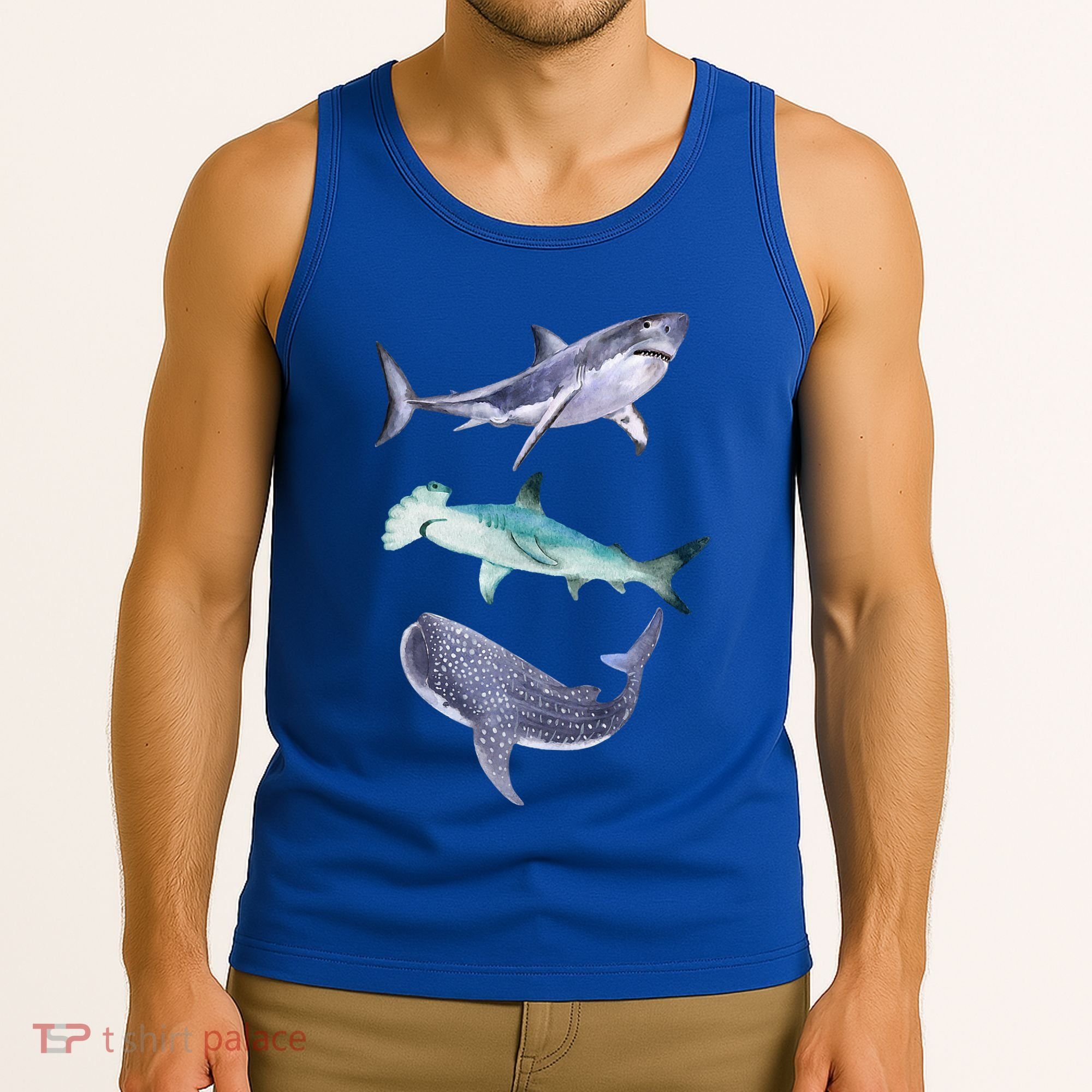 Shark Fans Great White Hammerhead And Whale Shark Lover Tank Top