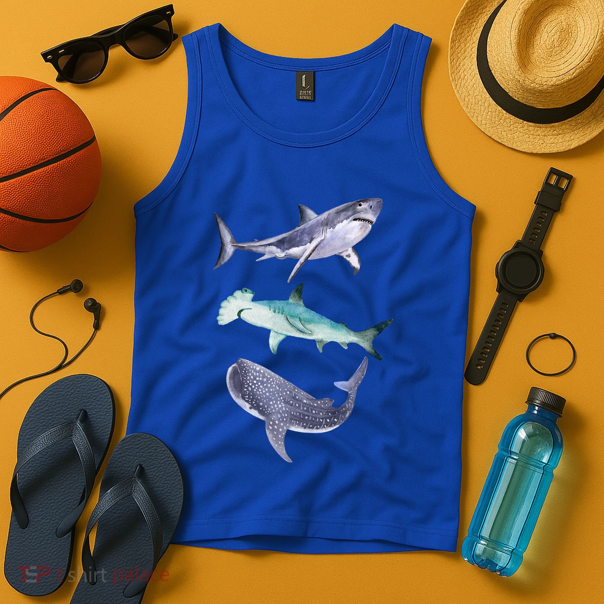 Shark Fans Great White Hammerhead And Whale Shark Lover Tank Top