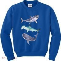 Shark Fans Great White Hammerhead And Whale Shark Lover Kids Sweatshirt thumb 0
