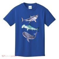 Shark Fans Great White Hammerhead And Whale Shark Lover Kids T-Shirt thumb 0