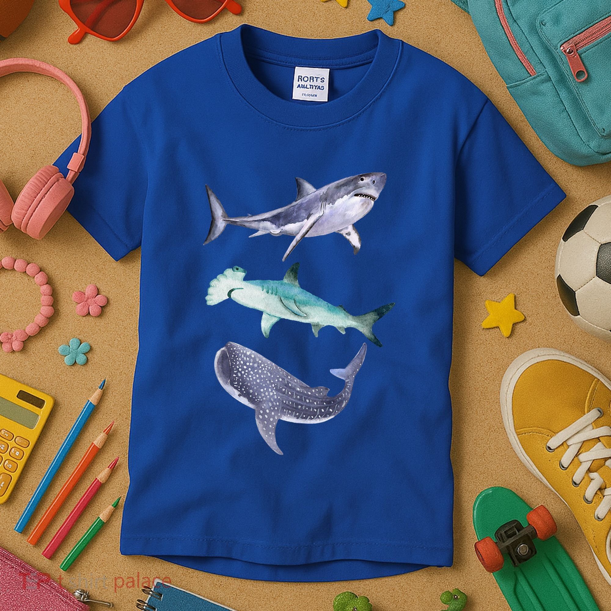Shark Fans Great White Hammerhead And Whale Shark Lover Kids T-Shirt