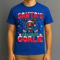 Santa’S Favorite Goalie Christmas Hockey Santa Hat Funny Gift T-Shirt thumb 3