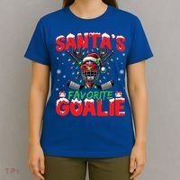 Santa’S Favorite Goalie Christmas Hockey Santa Hat Funny Gift T-Shirt thumb 4