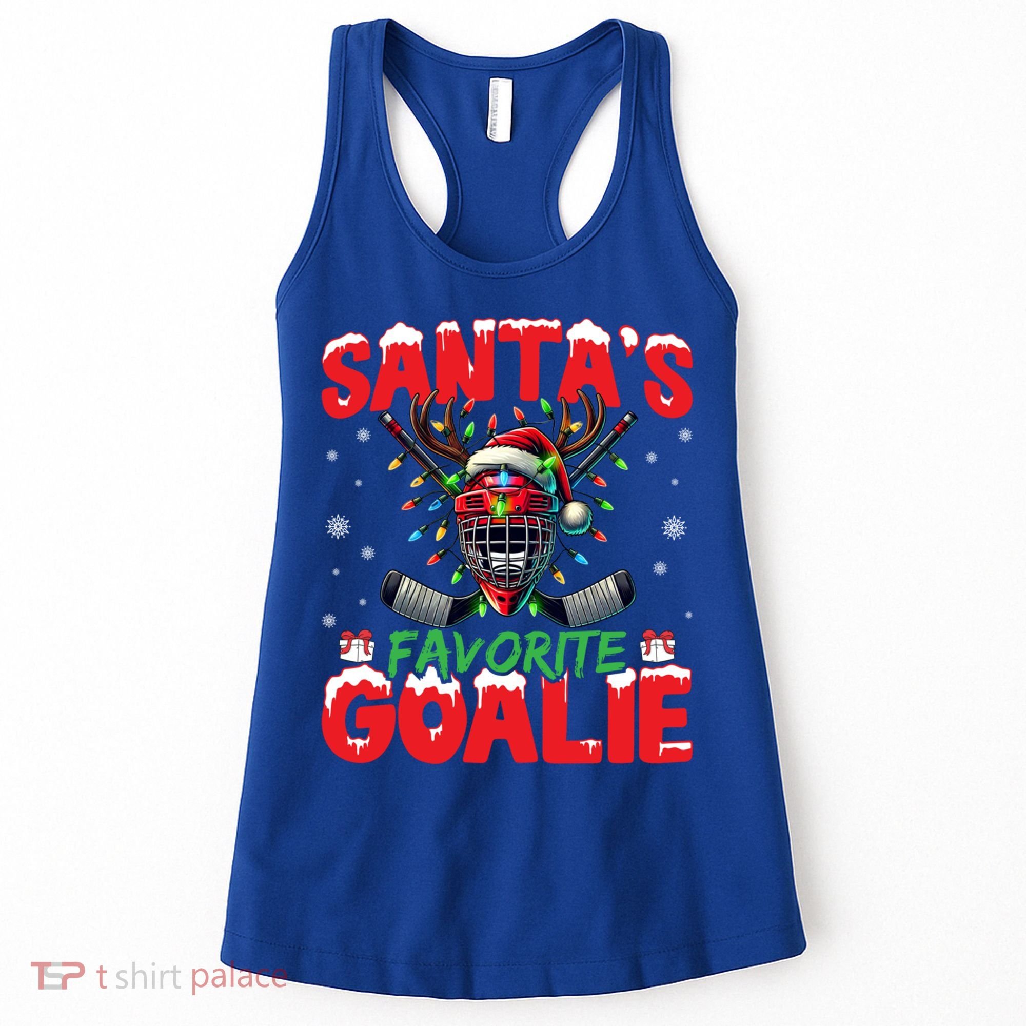 Santa’S Favorite Goalie Christmas Hockey Santa Hat Funny Gift Women's Tank Top