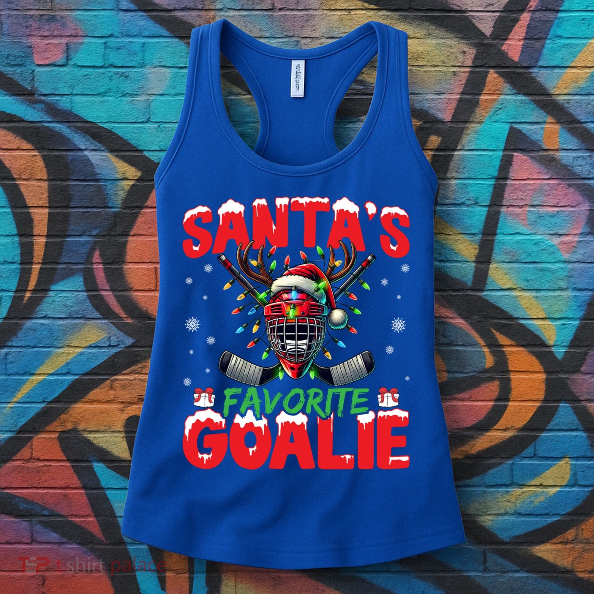 Santa’S Favorite Goalie Christmas Hockey Santa Hat Funny Gift Women's Tank Top