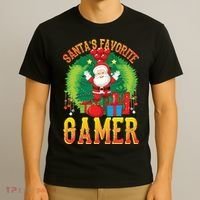 Santa's Favorite Gamer Funny Christmas Gaming T-Shirt thumb 3