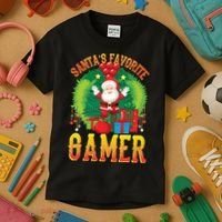 Santa's Favorite Gamer Funny Christmas Gaming Kids T-Shirt thumb 3