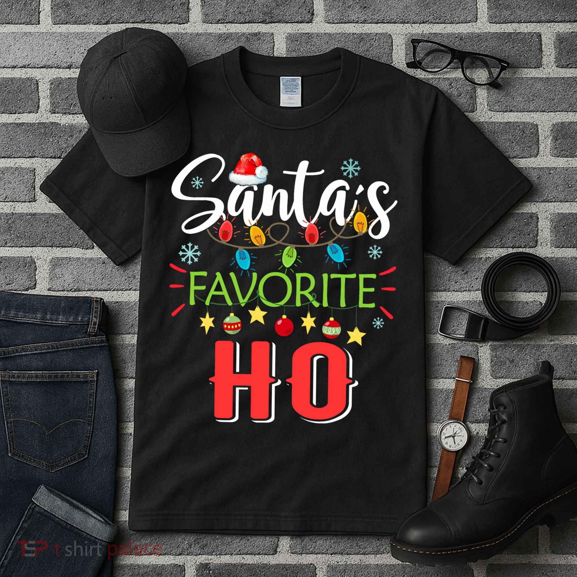 SantaS Favorite Ho Xmas Light Santa Hat Christmas Gift Tall T-Shirt
