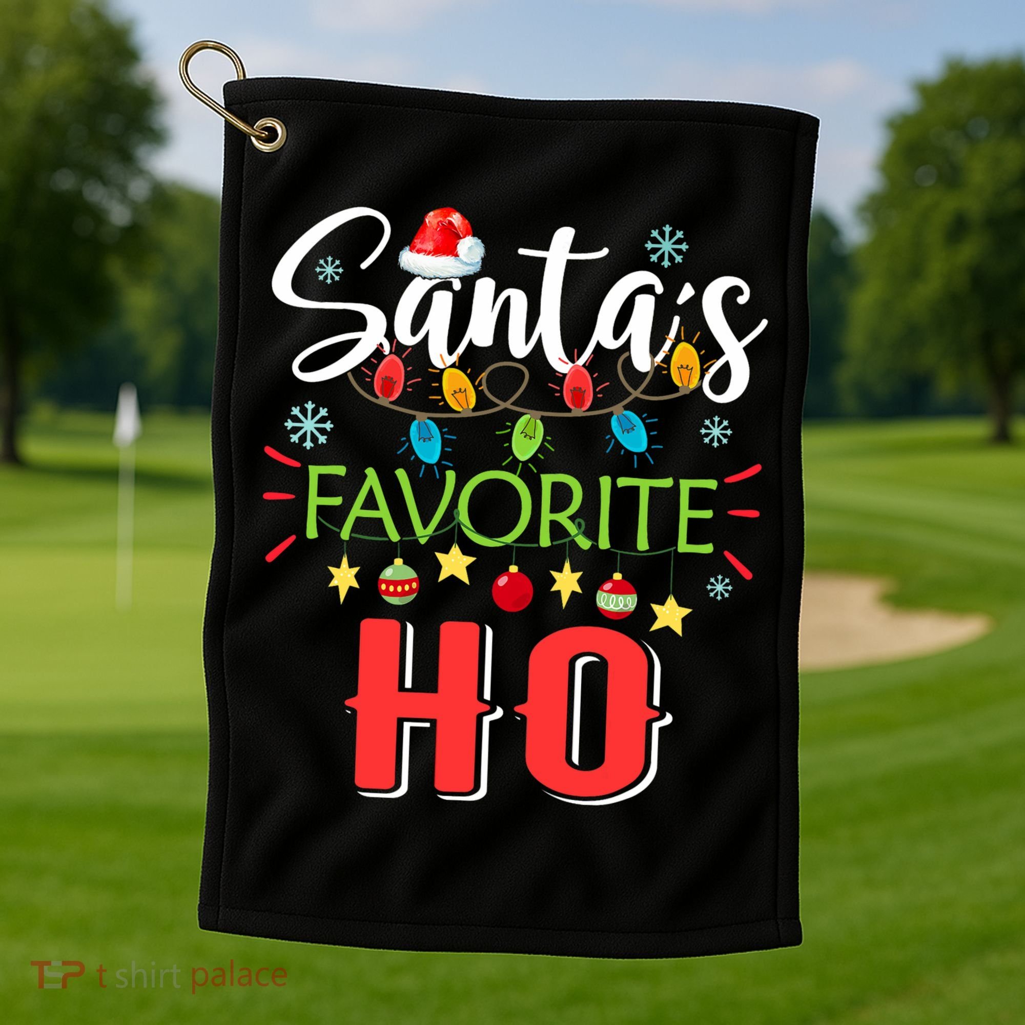 SantaS Favorite Ho Xmas Light Santa Hat Christmas Gift Golf Towel
