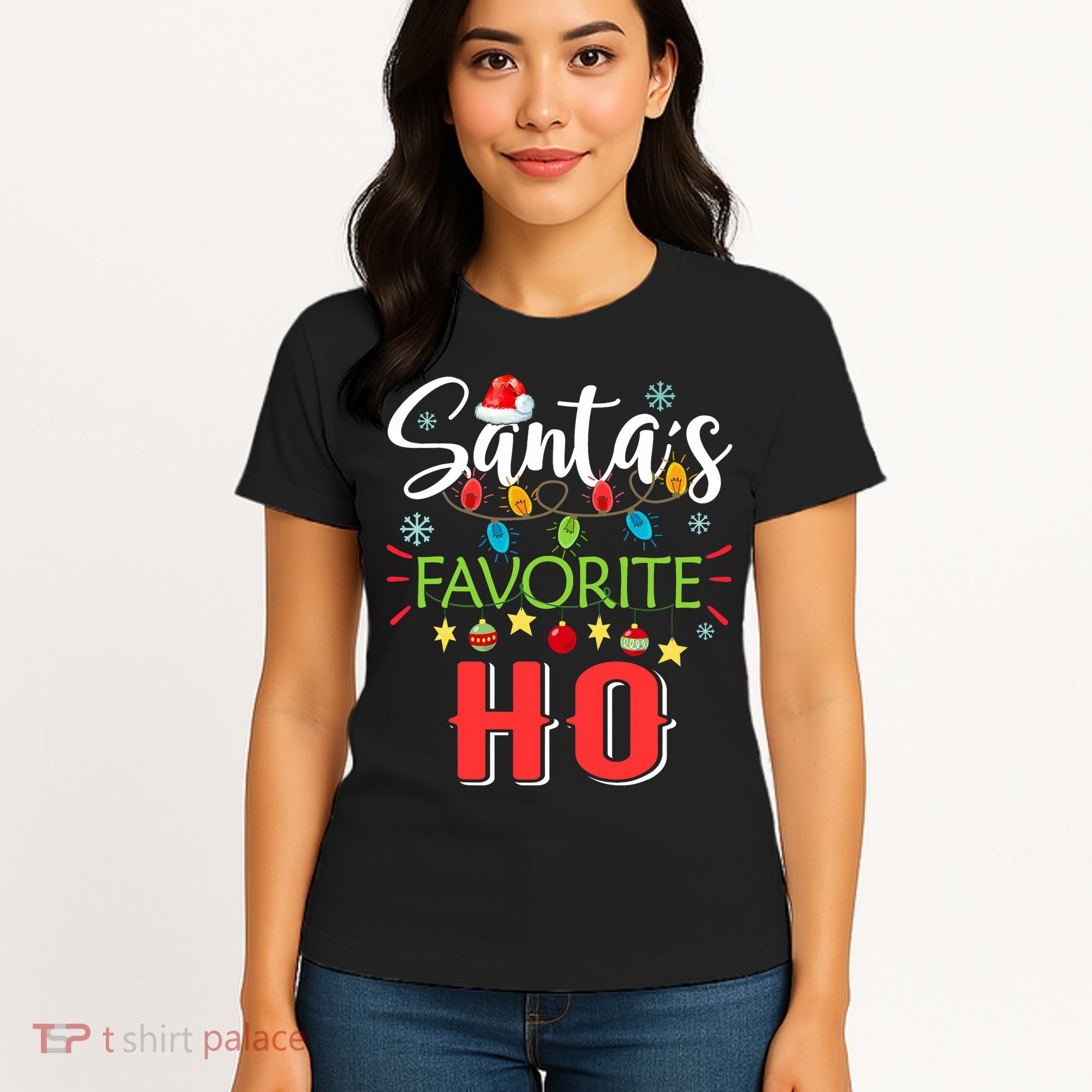 SantaS Favorite Ho Xmas Light Santa Hat Christmas Gift Women's T-Shirt