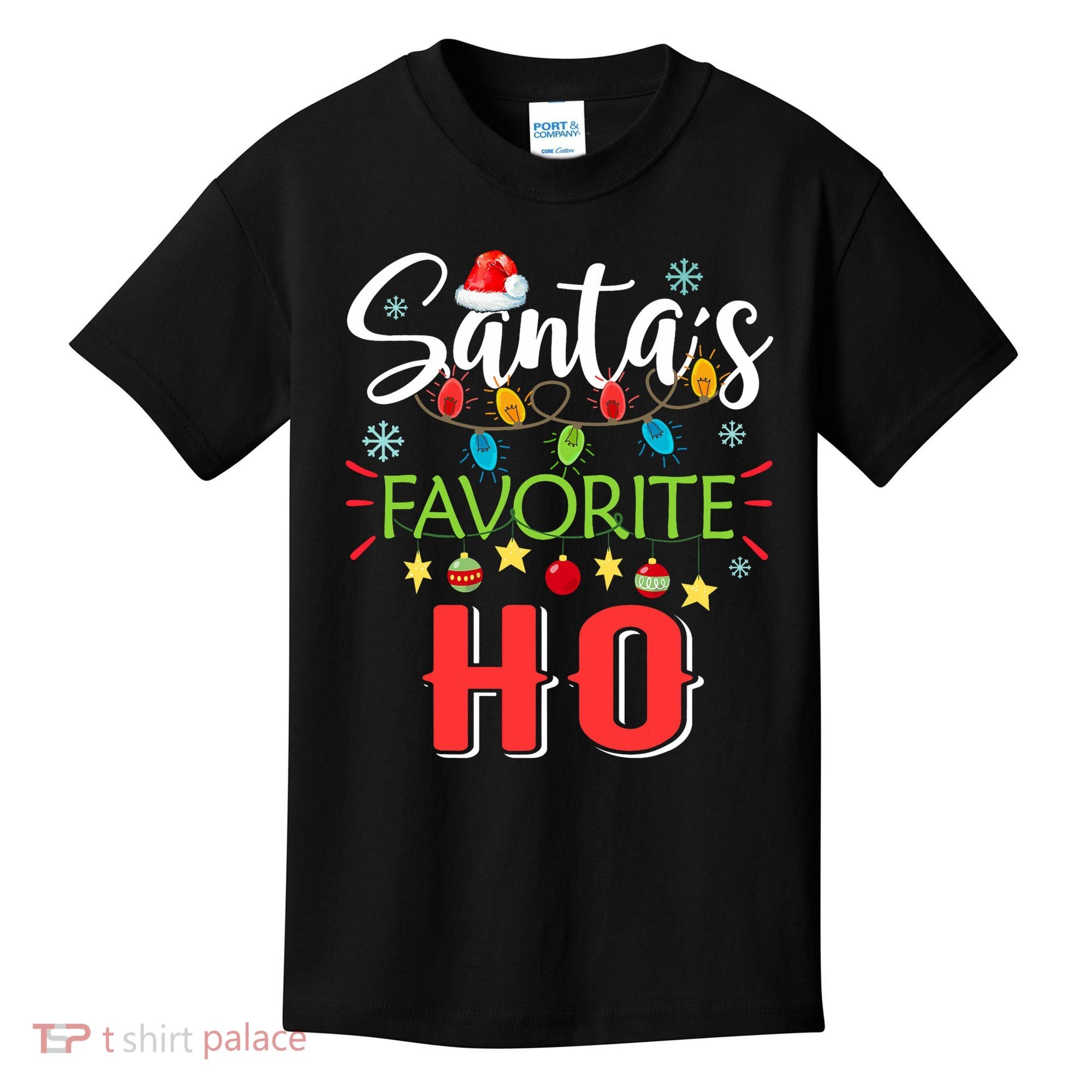 SantaS Favorite Ho Xmas Light Santa Hat Christmas Gift Kids T-Shirt