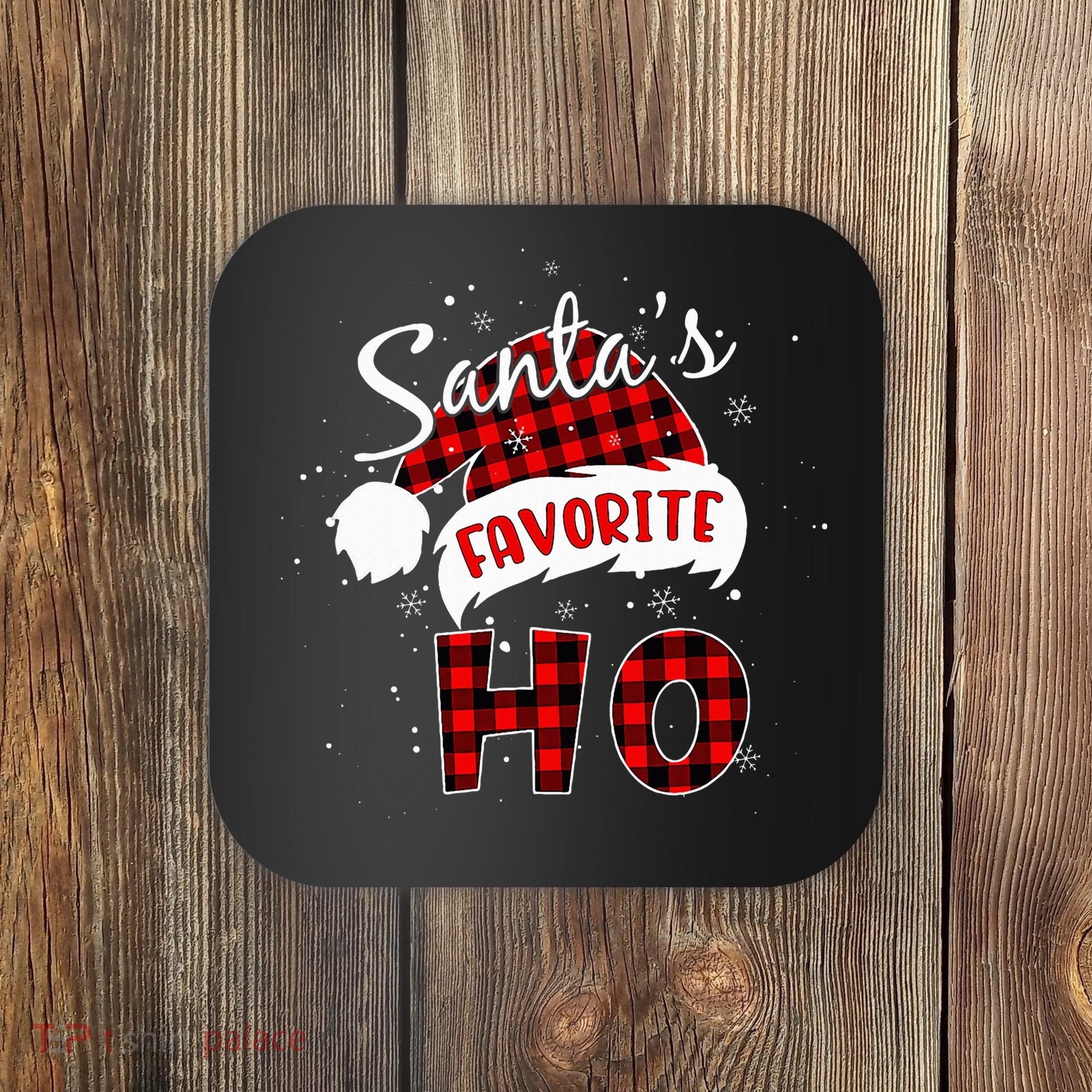 Santas Favorite Ho Christmas Red Plaid Buffalo Pajama Coaster