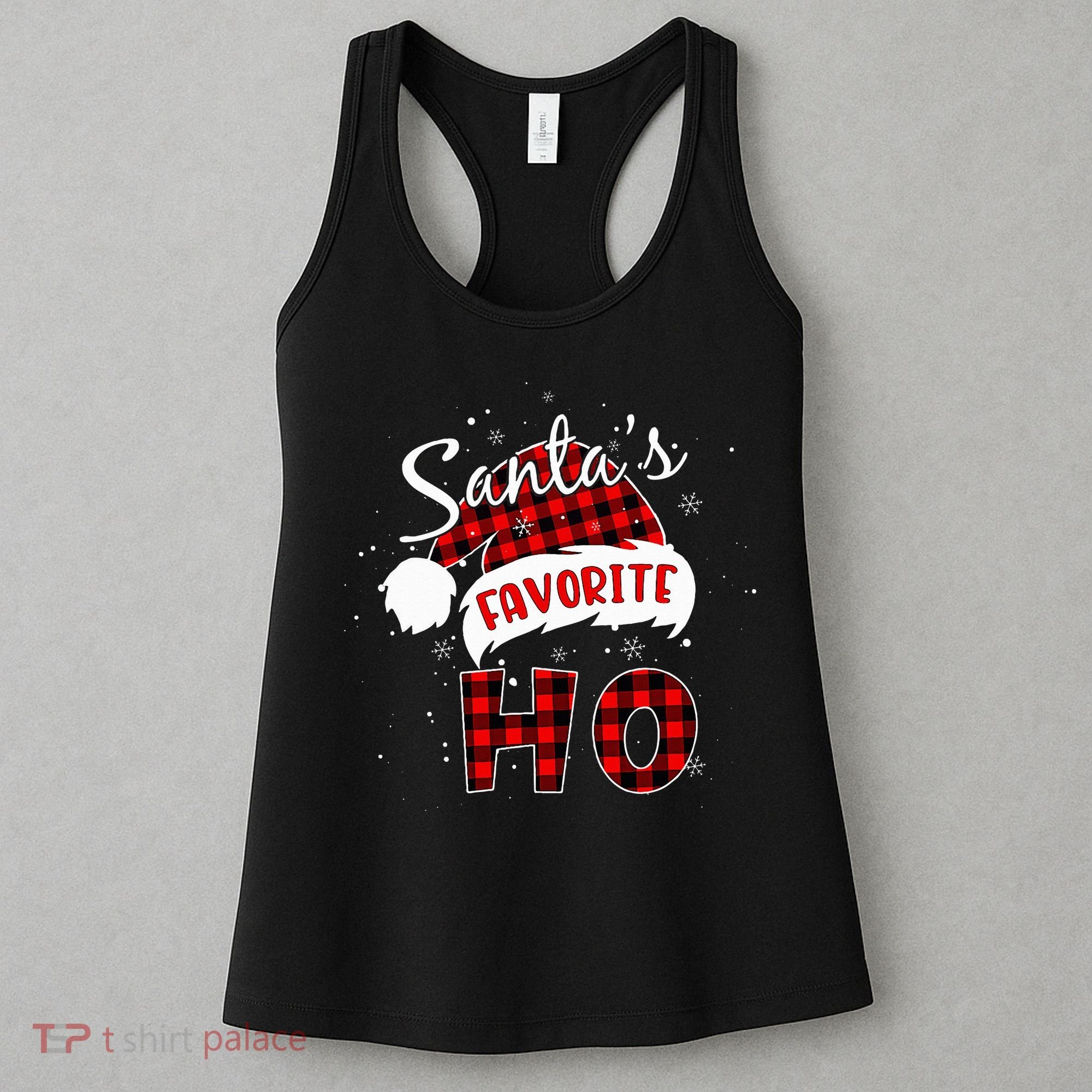 Santas Favorite Ho Christmas Red Plaid Buffalo Pajama Women's Tank Top