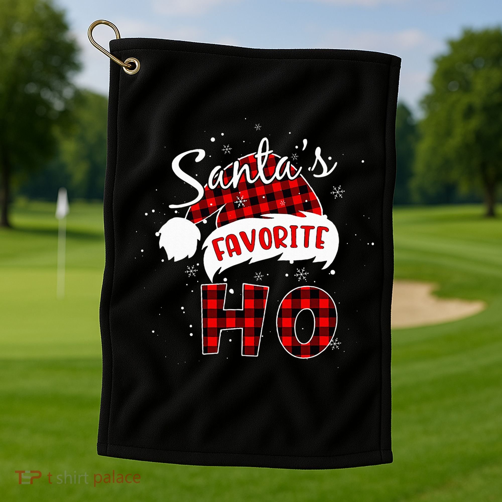 Santas Favorite Ho Christmas Red Plaid Buffalo Pajama Golf Towel