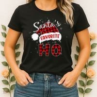 Santas Favorite Ho Christmas Red Plaid Buffalo Pajama Women's T-Shirt thumb 2
