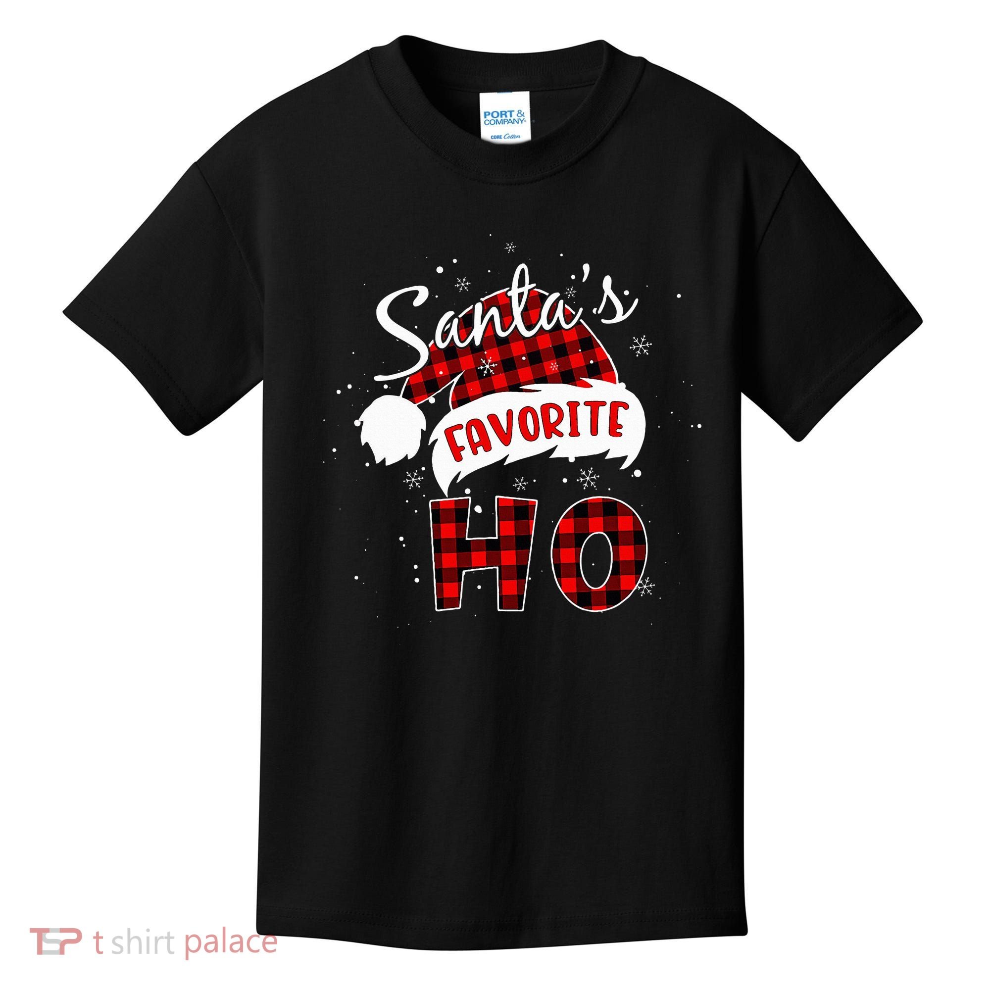 Santas Favorite Ho Christmas Red Plaid Buffalo Pajama Kids T-Shirt
