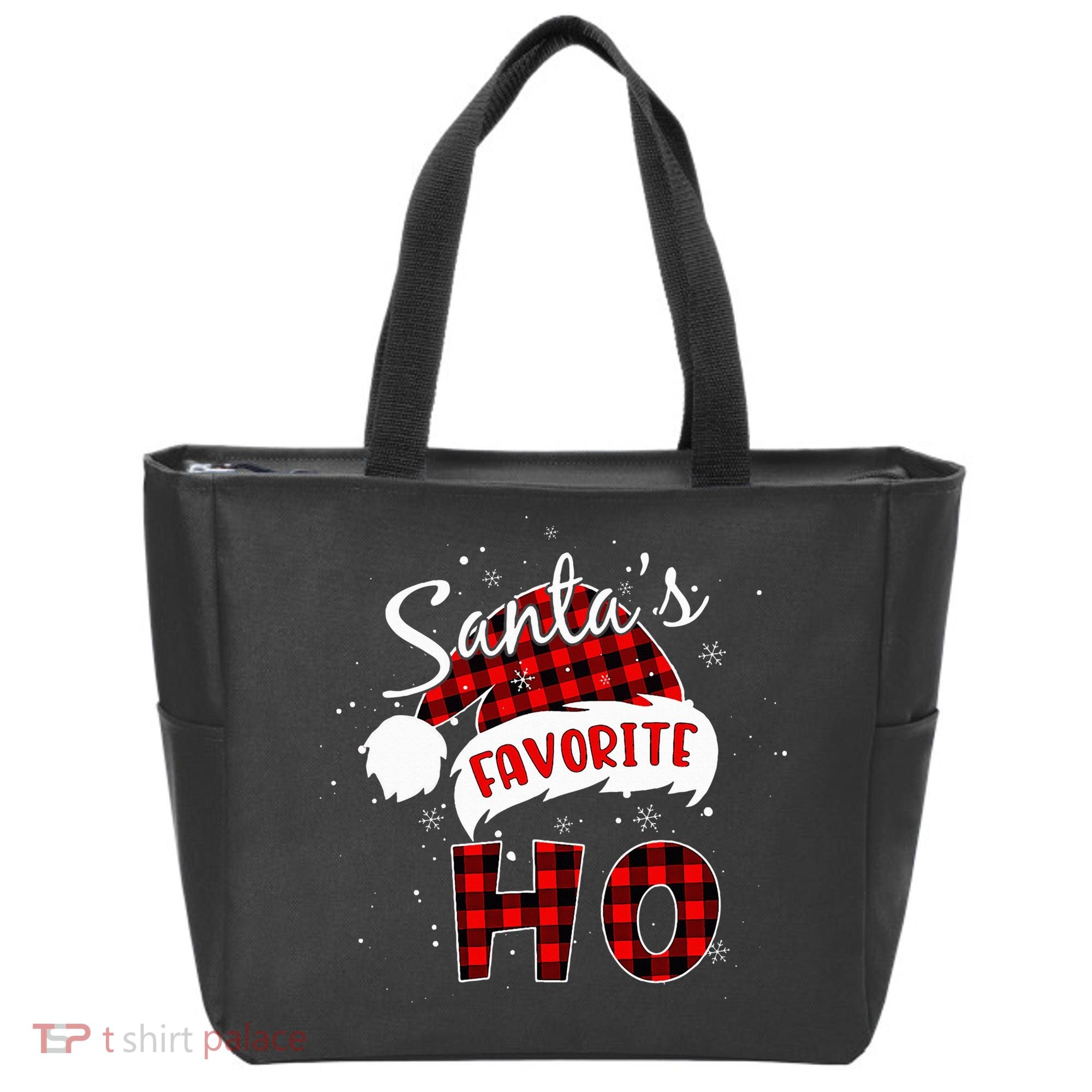Santas Favorite Ho Christmas Red Plaid Buffalo Pajama Tote Bag