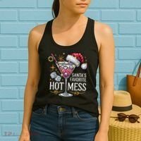 SantaS Favorite Hot Mess Christmas Holiday Margarita Drink Women's Tank Top thumb 2