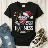 SantaS Favorite Hot Mess Christmas Holiday Margarita Drink Women's T-Shirt thumb 3