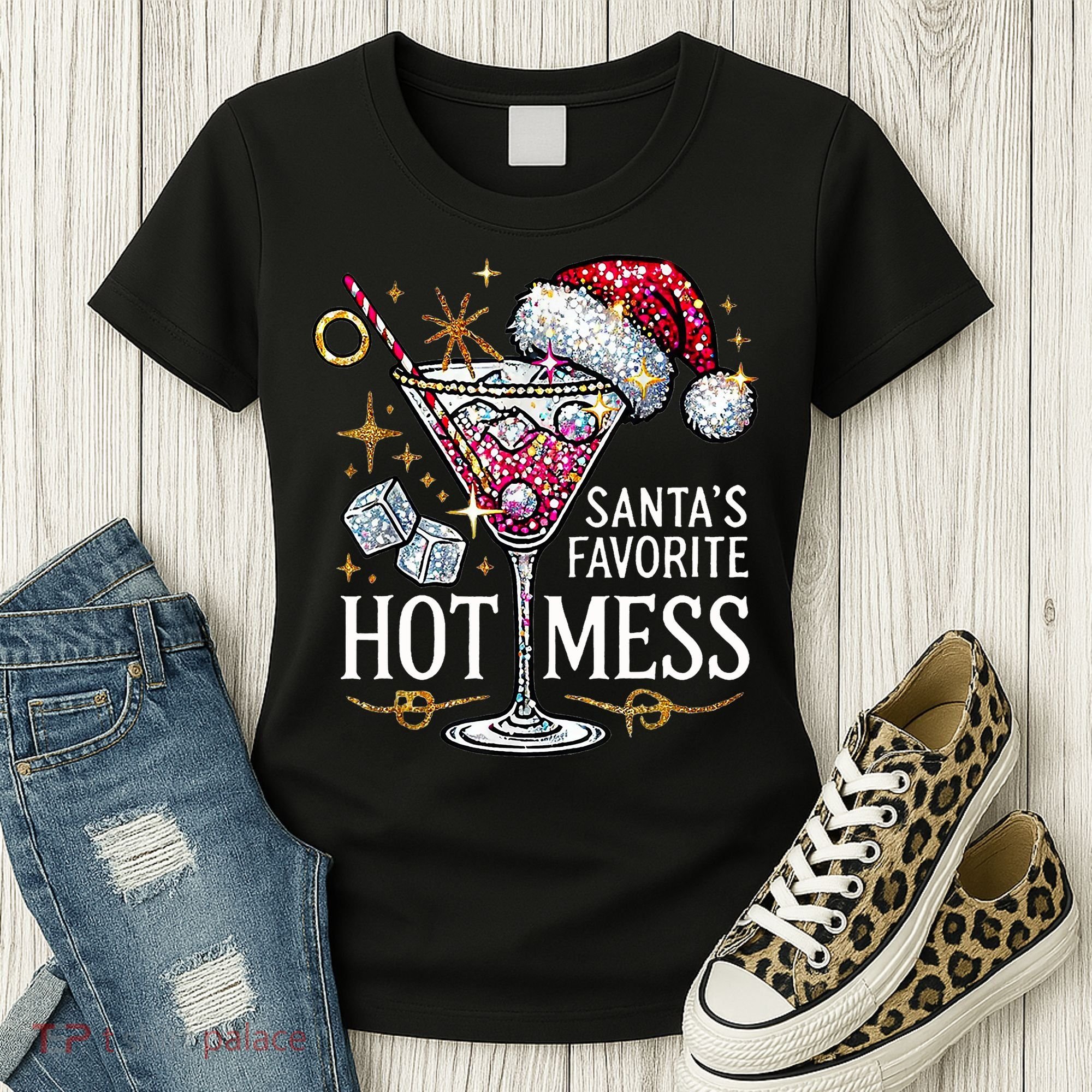 SantaS Favorite Hot Mess Christmas Holiday Margarita Drink Women's T-Shirt