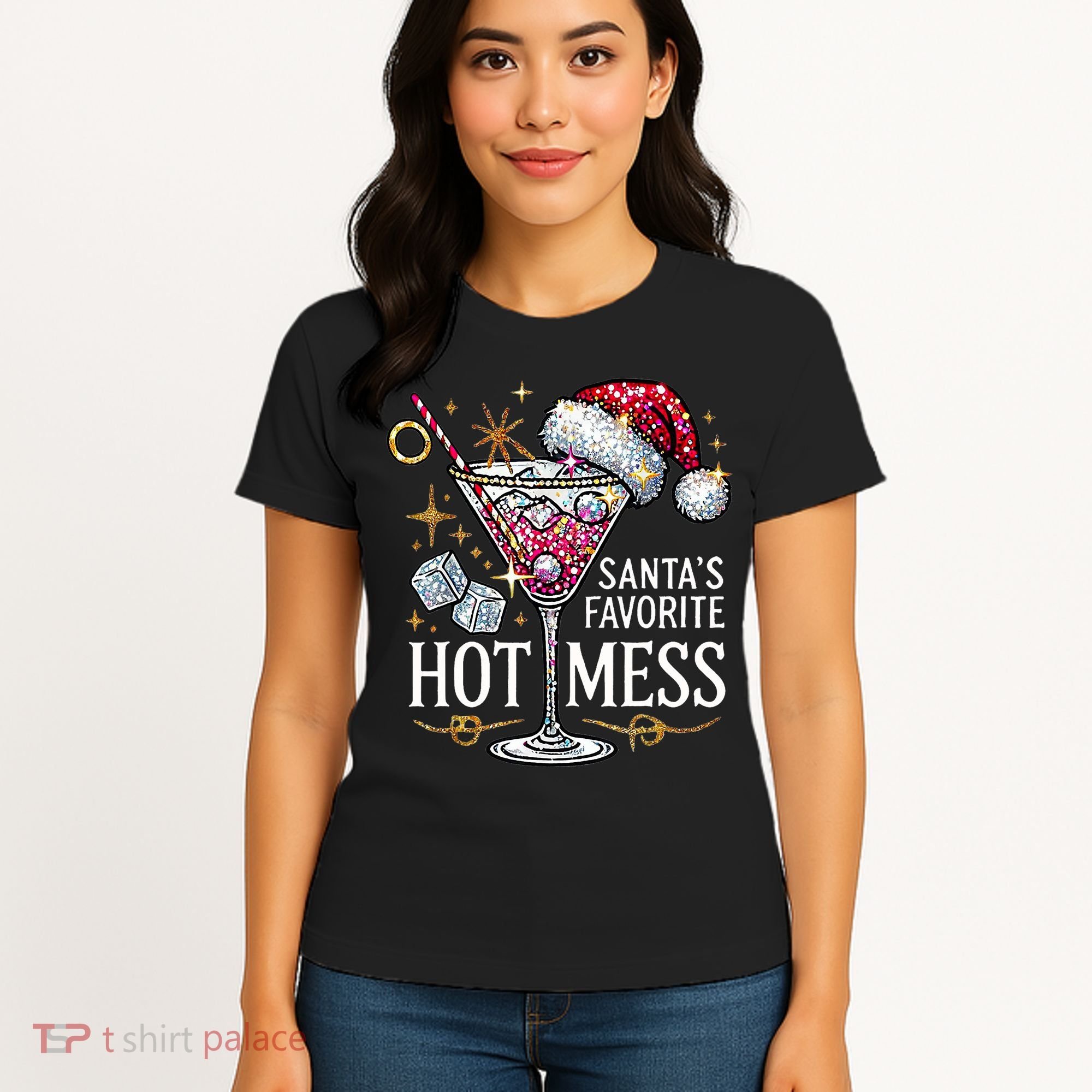 SantaS Favorite Hot Mess Christmas Holiday Margarita Drink Women's T-Shirt