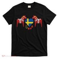 Sweden Flag Heart Swedish Dala Horses T-Shirt thumb 0